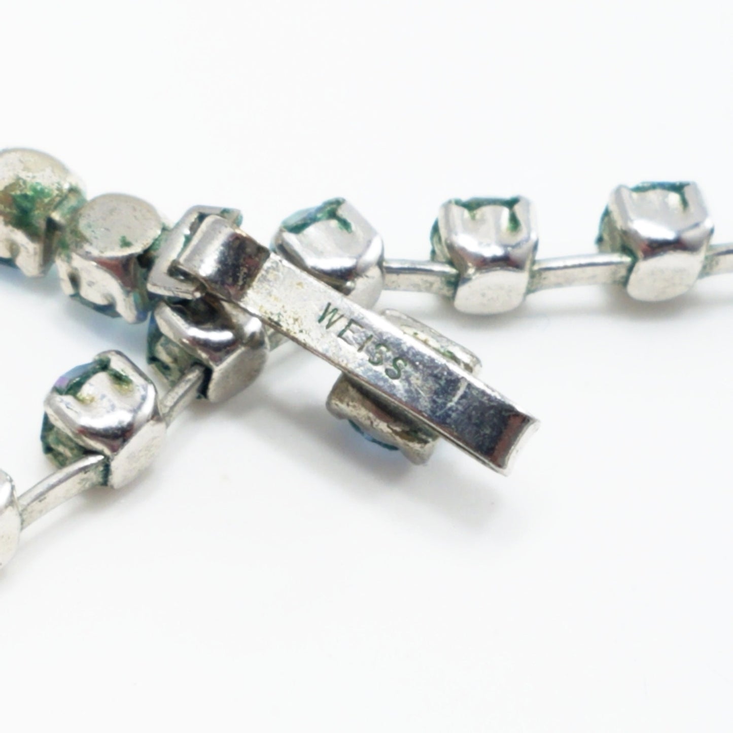 Vintage Weiss Rhinestone Choker Necklace, Peacock Aurora Borealis Rhinestones