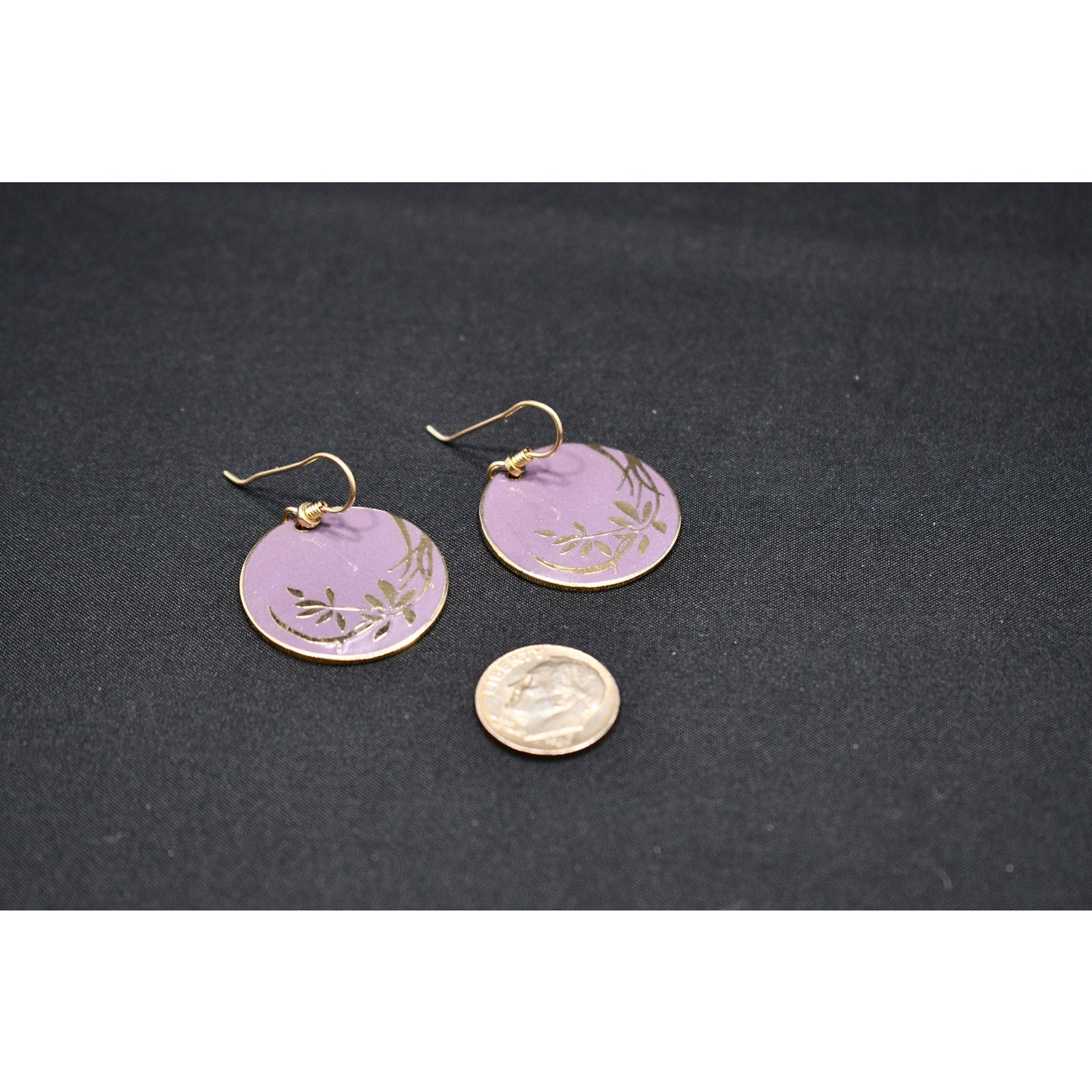 Vintage Laurel Burch Floral Gold Plated Earrings, Purple Enamel