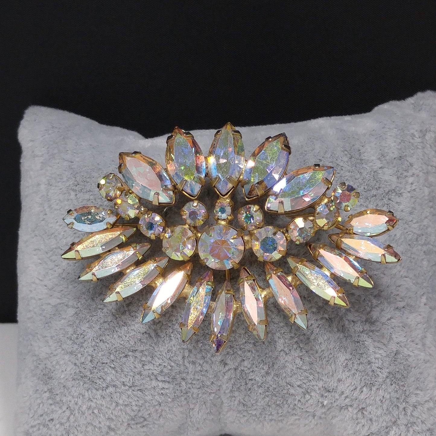 Clear Aurora Borealis Floral Brooch, Wedding Bridal Bouquet, 1960s Vintage Jewelry