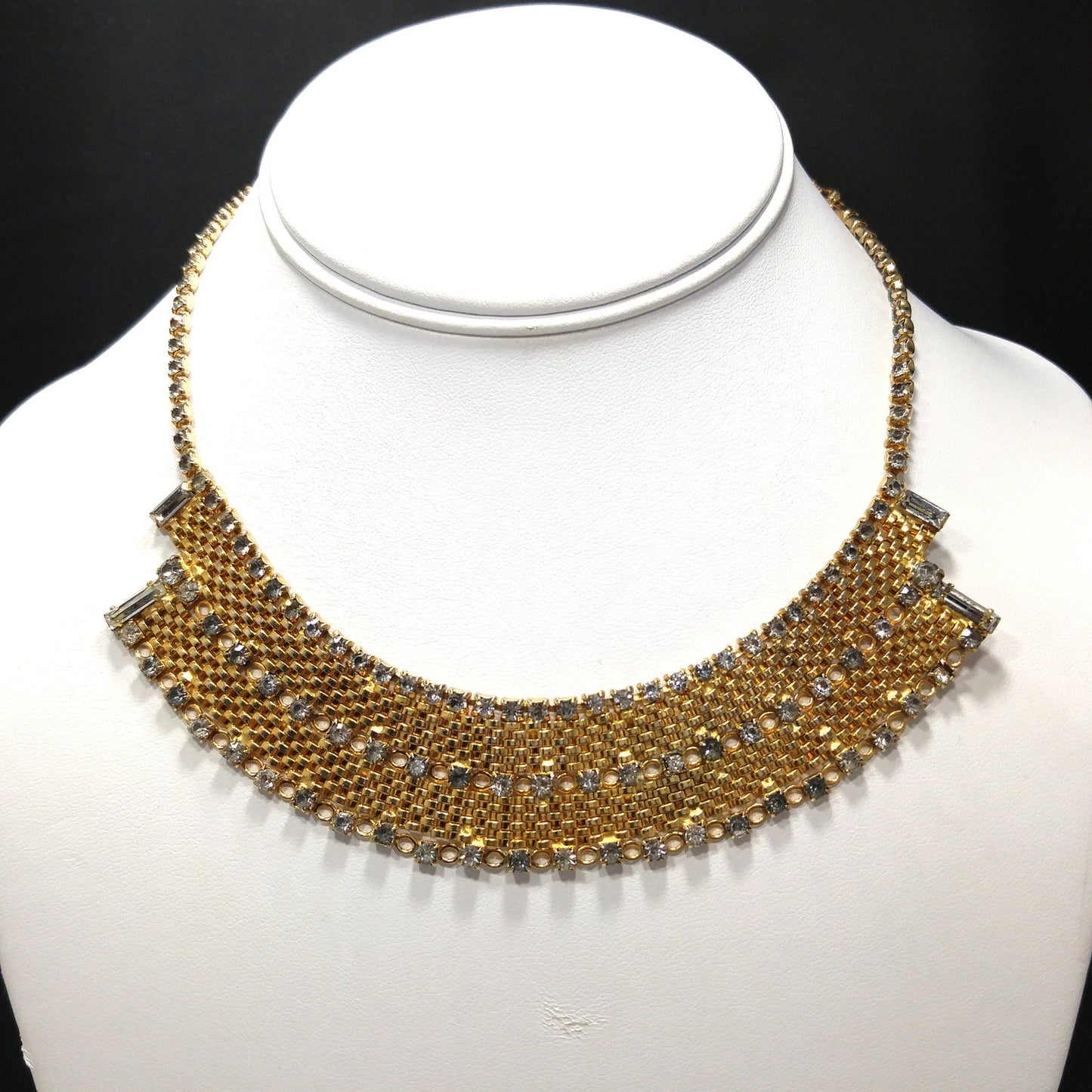 Rare Duane Mesh Rhinestone Necklace, Gold Plated, 1950s Vintage Jewelry