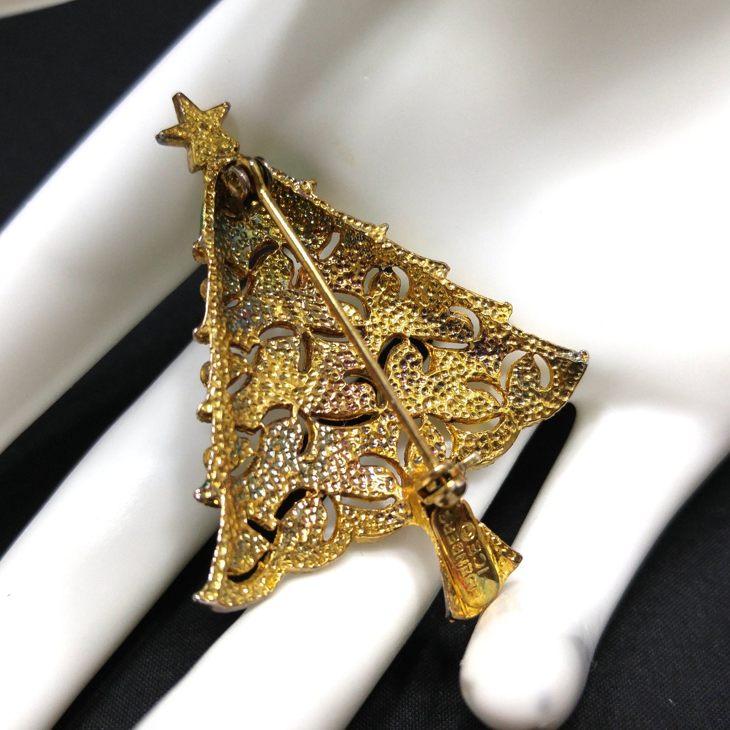 Eisenberg Ice Christmas Tree Brooch, Rhinestones & Enamel, Vintage Jewelry