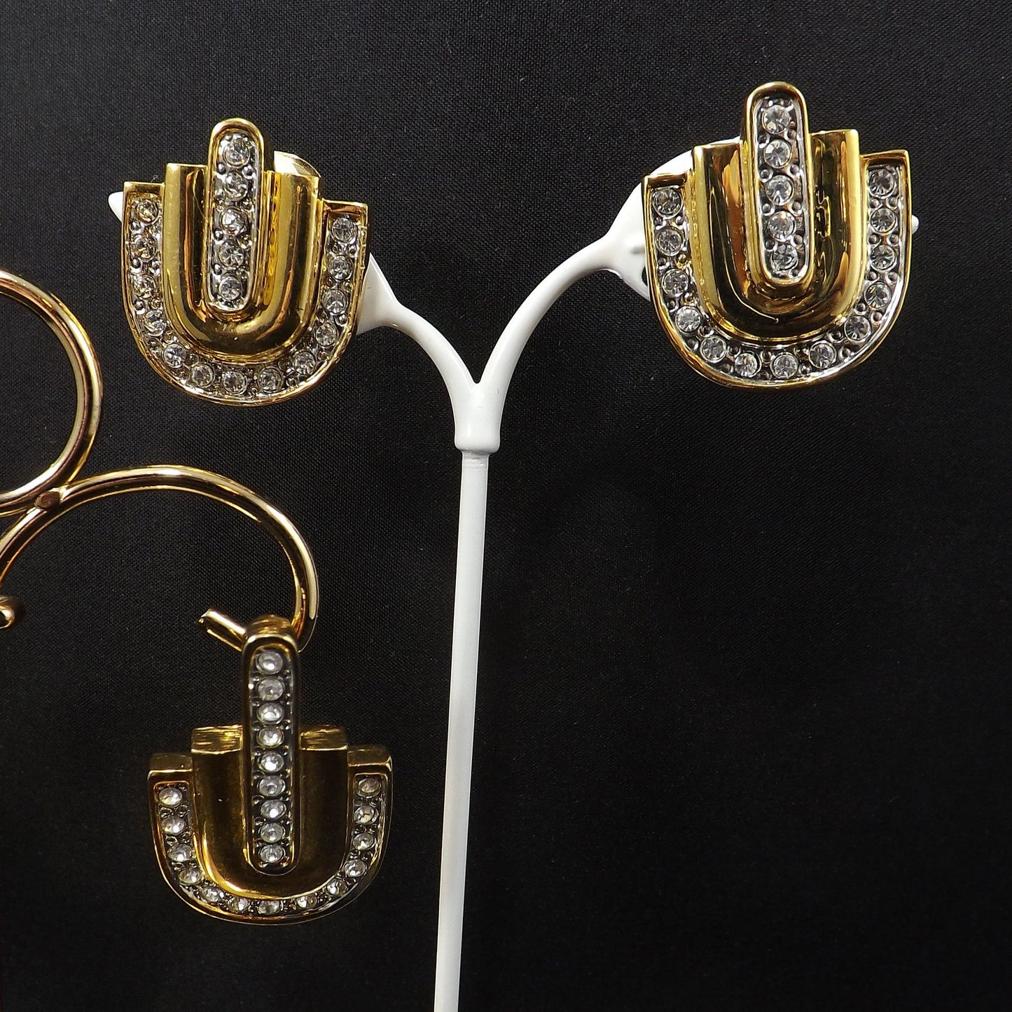 Park Lane Earrings & Matching Pendant Enhancer, Clear Rhinestones, 1980s