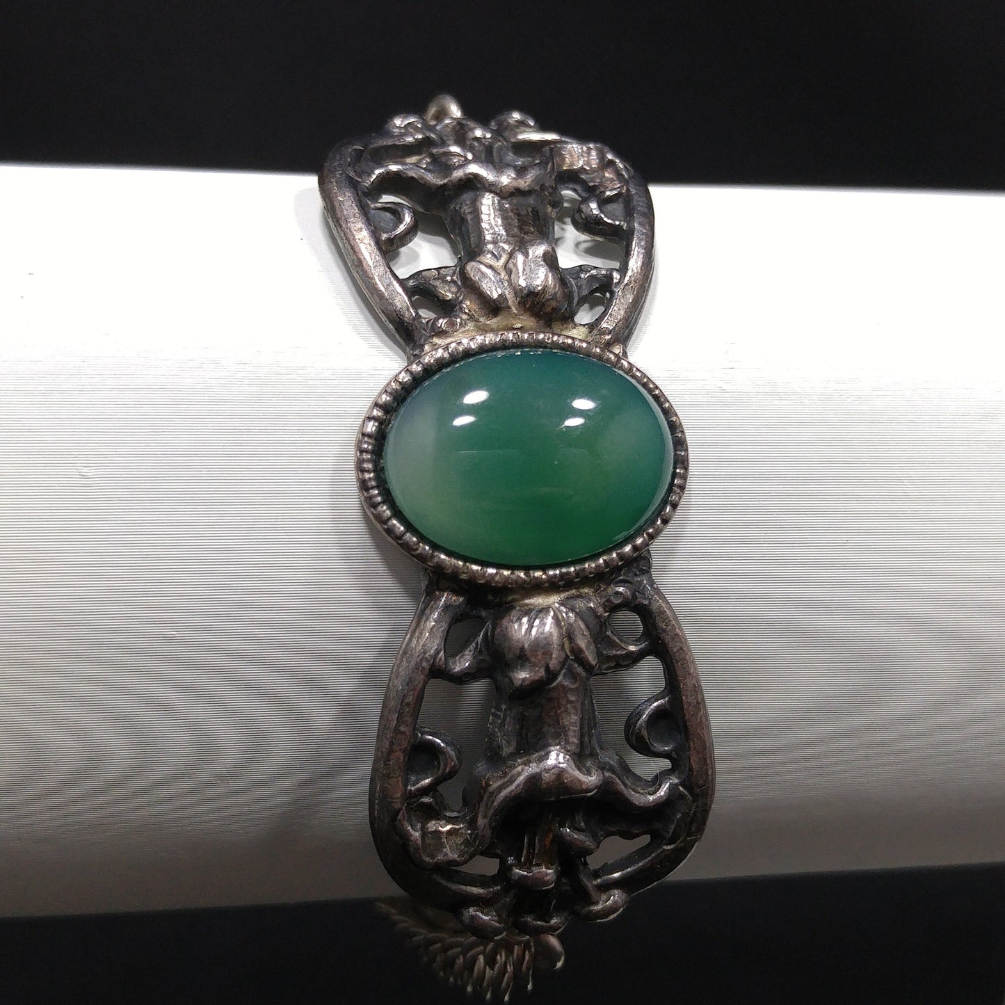 Sterling Silver Gemstone Bracelet, 925 Oval Green Gemstone, Vintage Jewelry