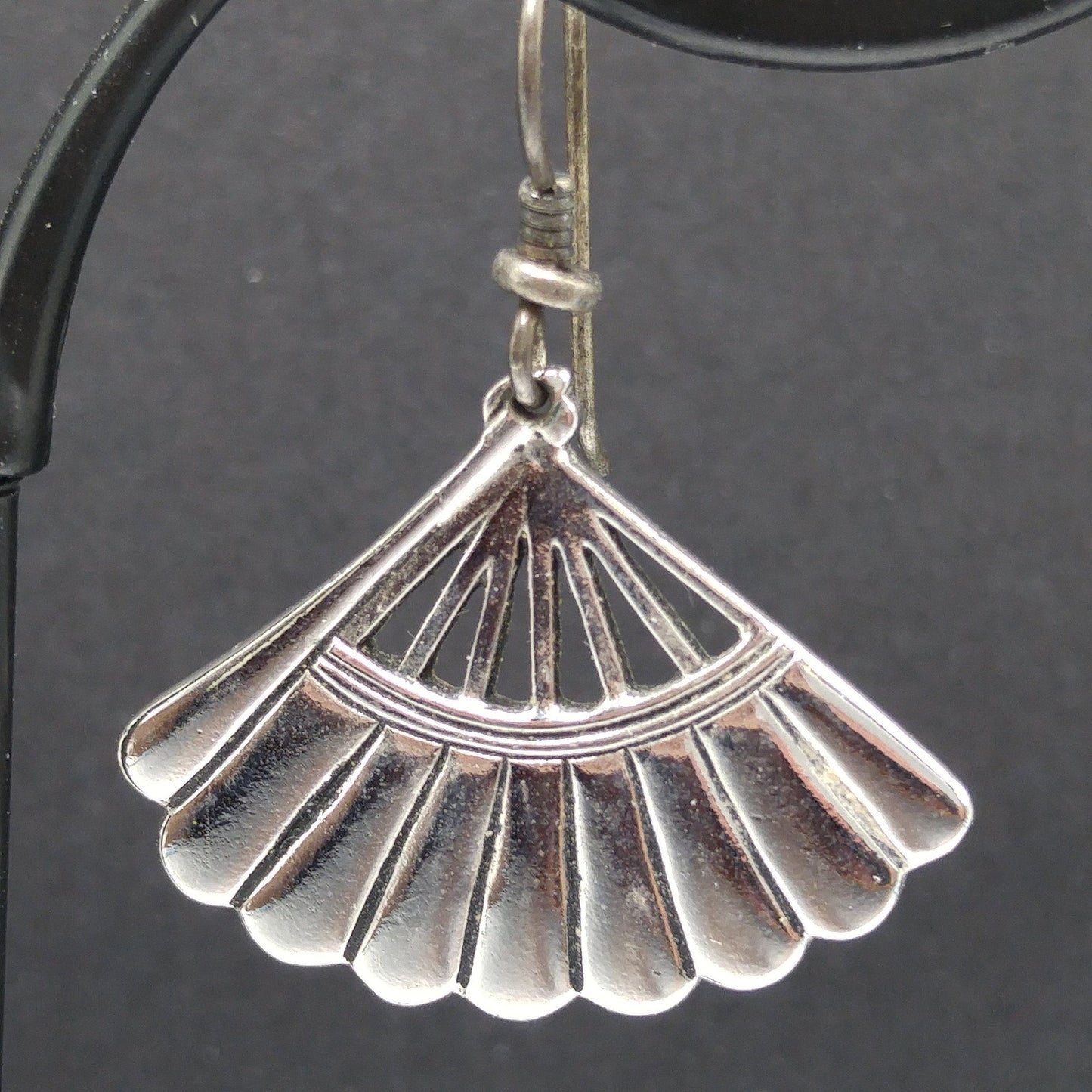 Laurel Burch Fan Earrings, Rhodium Plated, Silver Plated Ear Wire, 1980s Vintage Jewelry