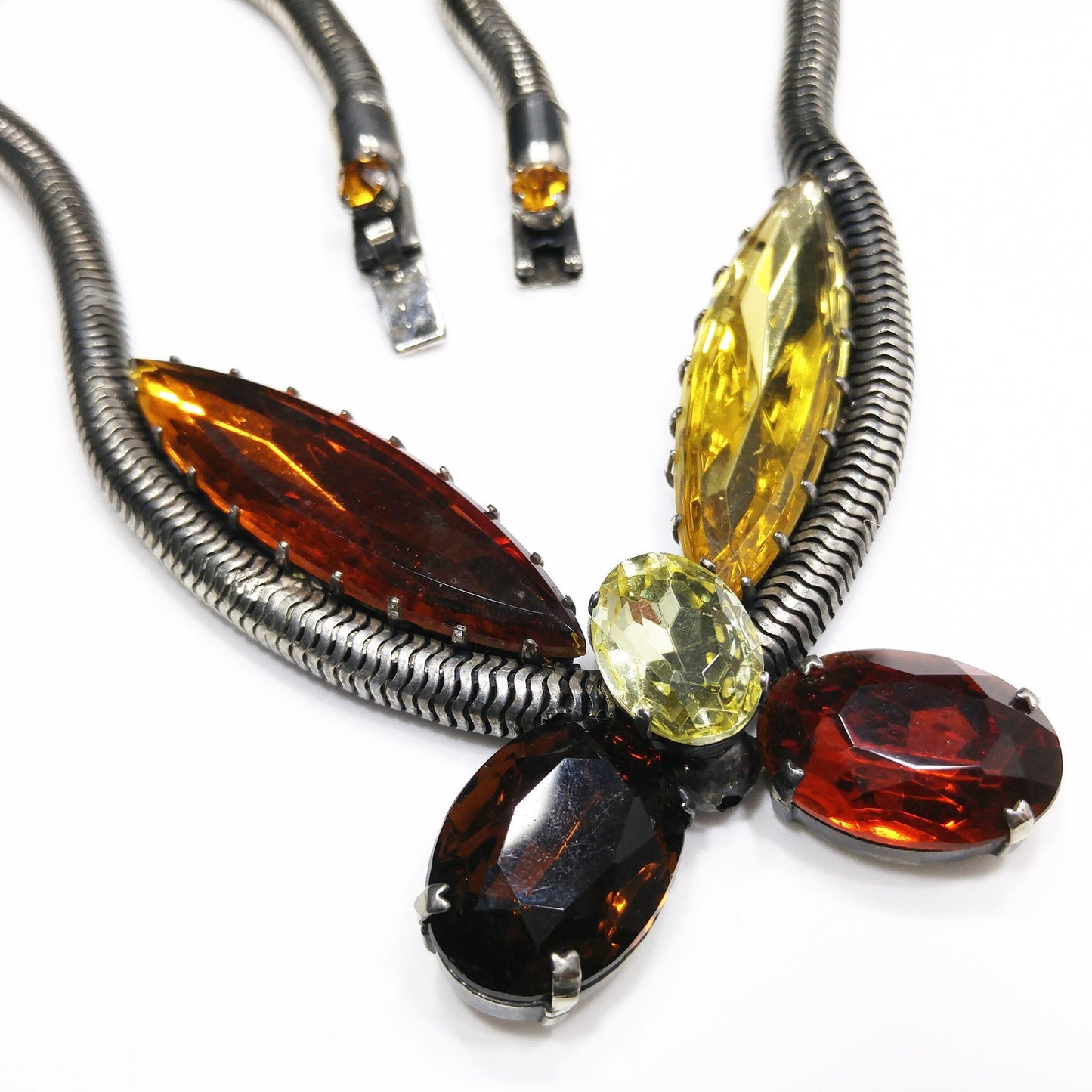 Large Rhinestone Butterfly Necklace, Mara Kibian Bijoux Jewelry, Snake Chain