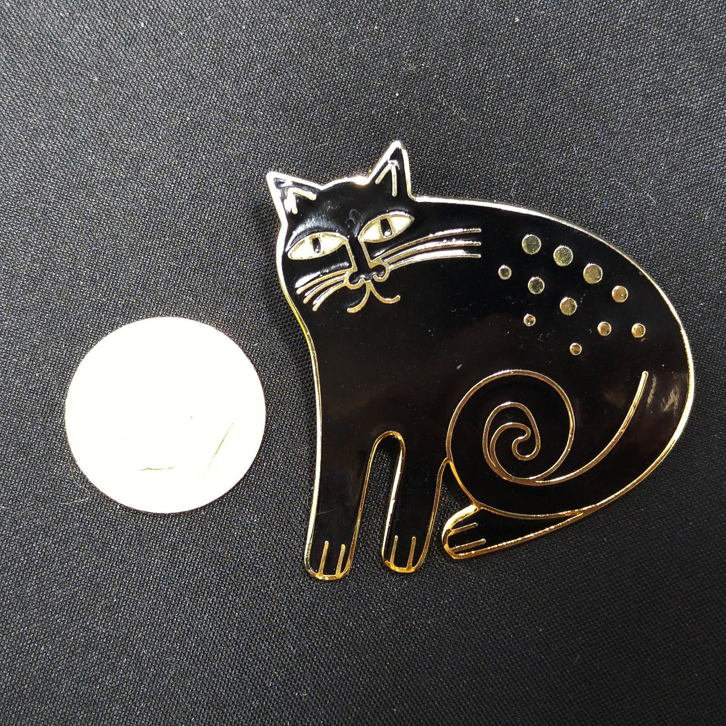 Vintage Laurel Burch Black "Keshire Cat" Brooch, Gold Plate, Black Enamel, 1980s