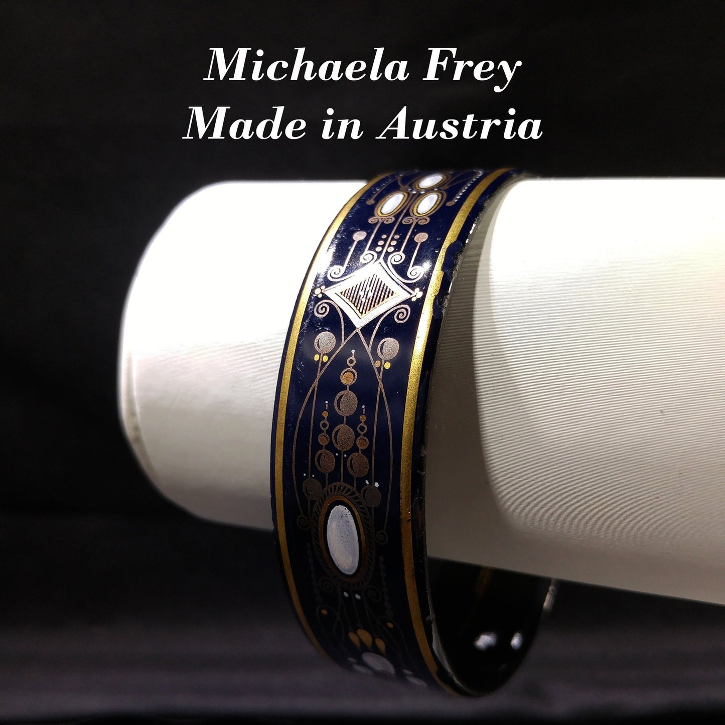 Michaela Frey Wide Enamel Bangle Bracelet, Made in Austria, 1970s Vintage Jewelry