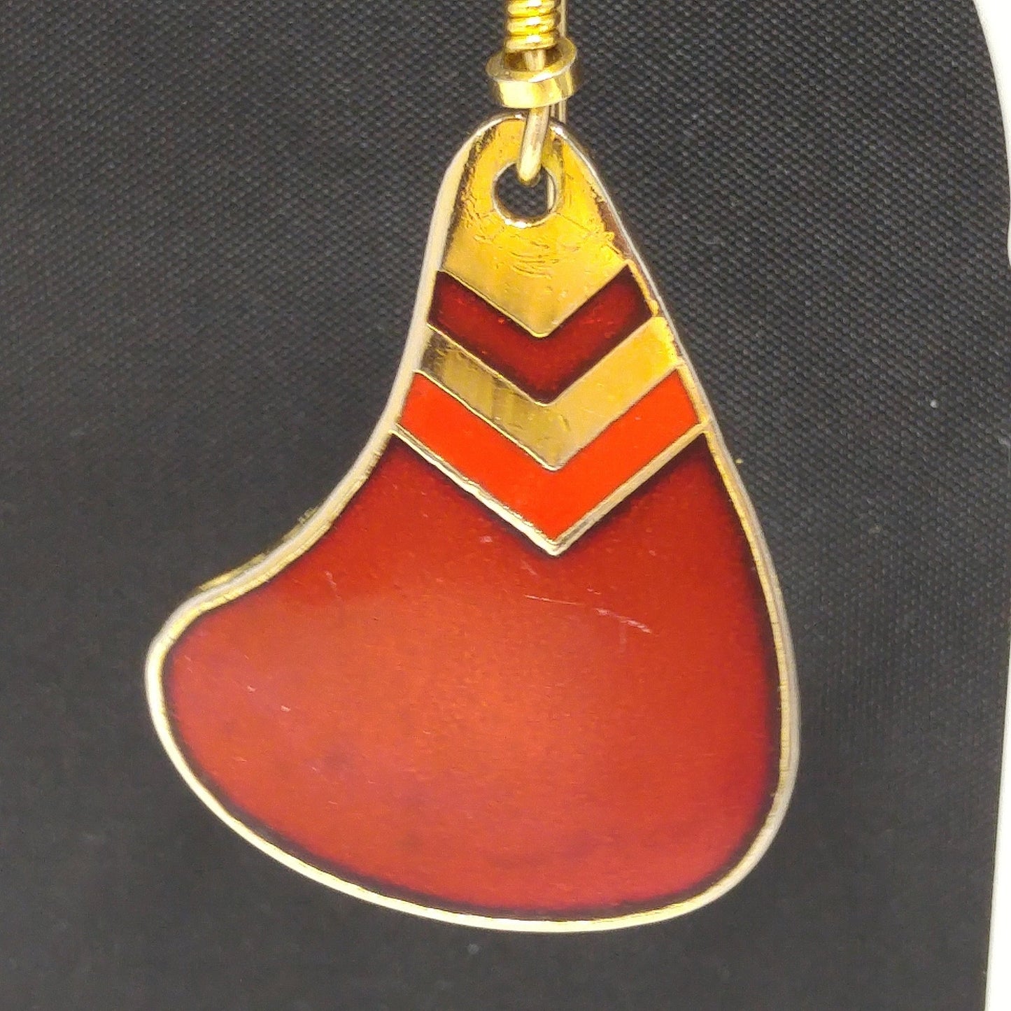 Vintage Laurel Burch Red & Gold Earrings, Red Enamel, Gold Cloisonné, 1980s