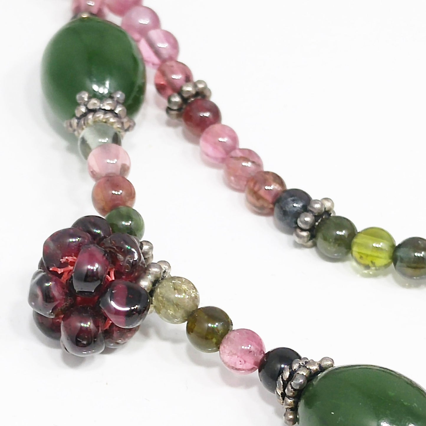 Vintage Gemstone Beaded Necklace, Garnet Clusters, Two Strands, 1990s Vintage Jewelry