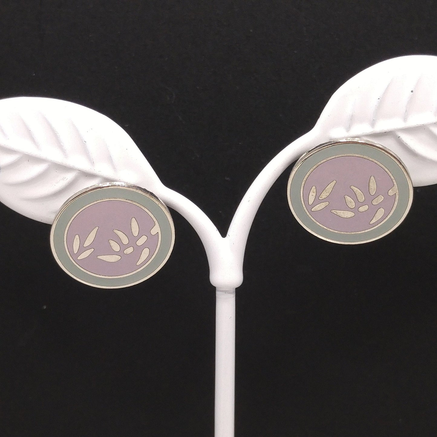 Vintage Laurel Burch "Bamboo" Post Earrings, Pastel Enamel, Gold Plated, 1980s