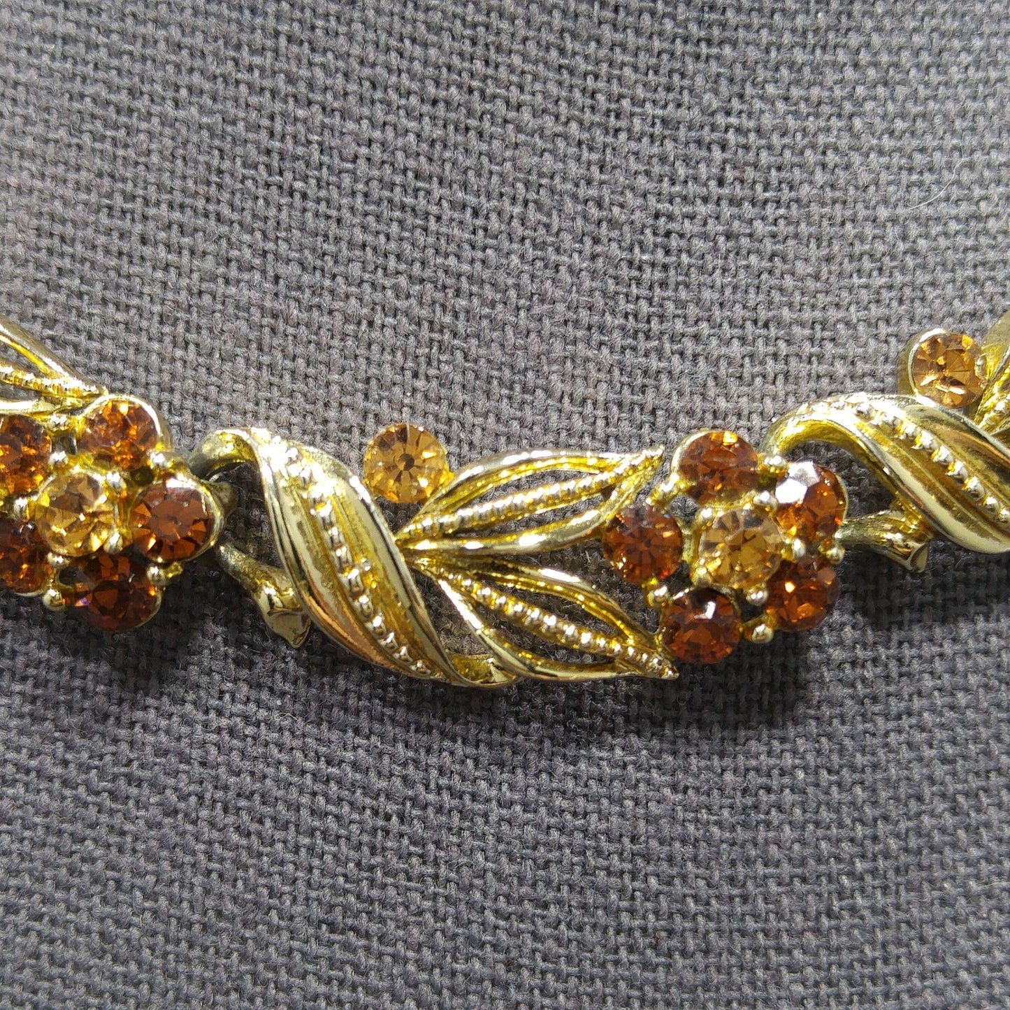 Lisner Topaz Rhinestone Floral Choker Necklace, Gold Plated, 1950s Vintage Jewelry