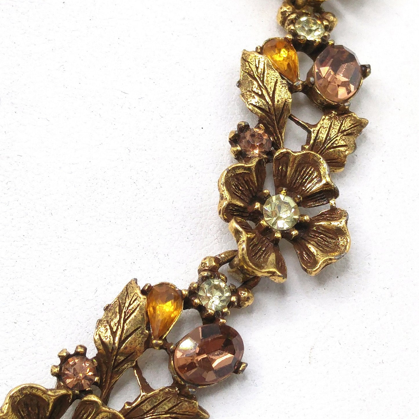 Topaz Rhinestone Floral Choker Necklace, Flower Links, 1960s Vintage Jewelry