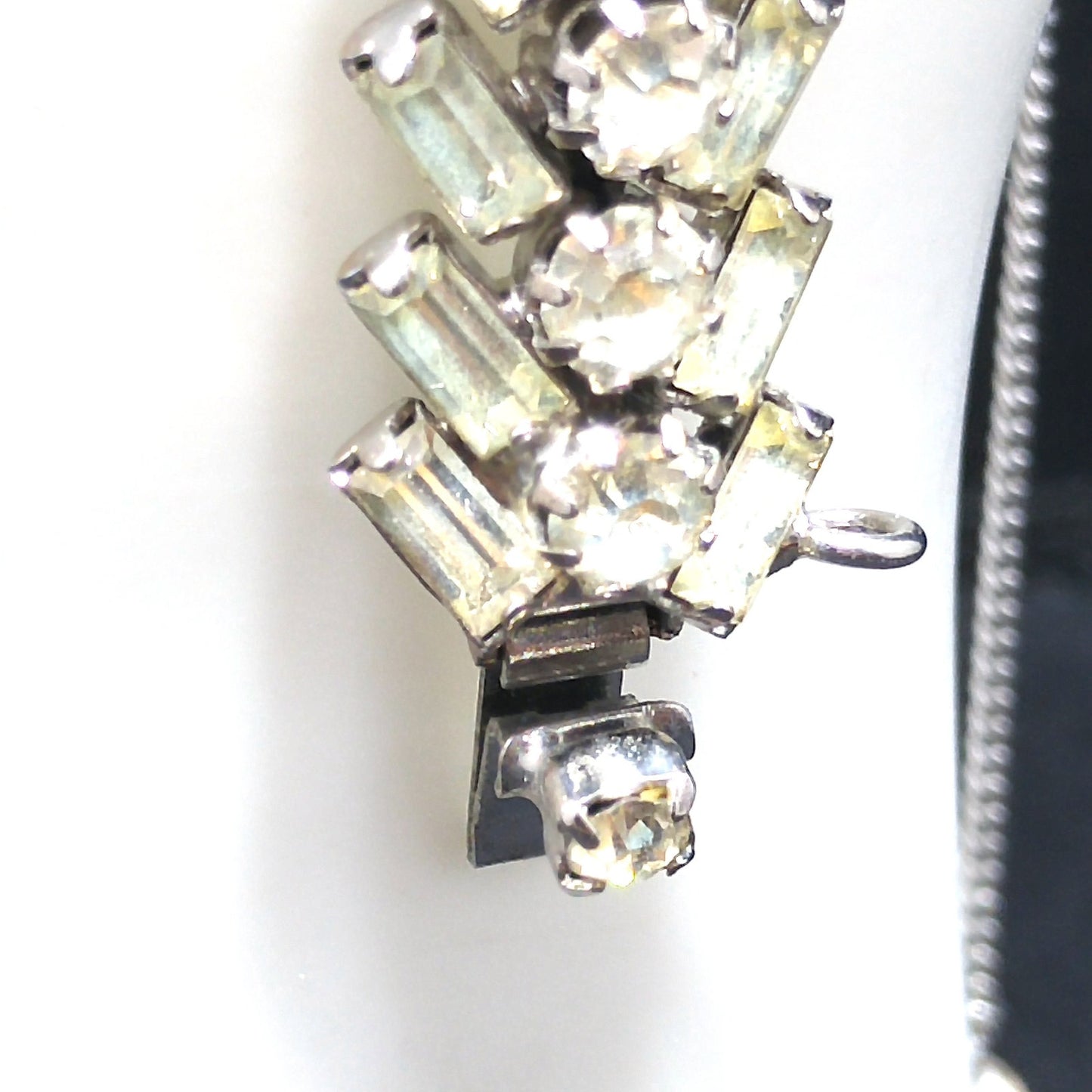 Weiss Clear Rhinestone Bracelet, Rhodium Plating, Safety Chain, 1940s Weiss