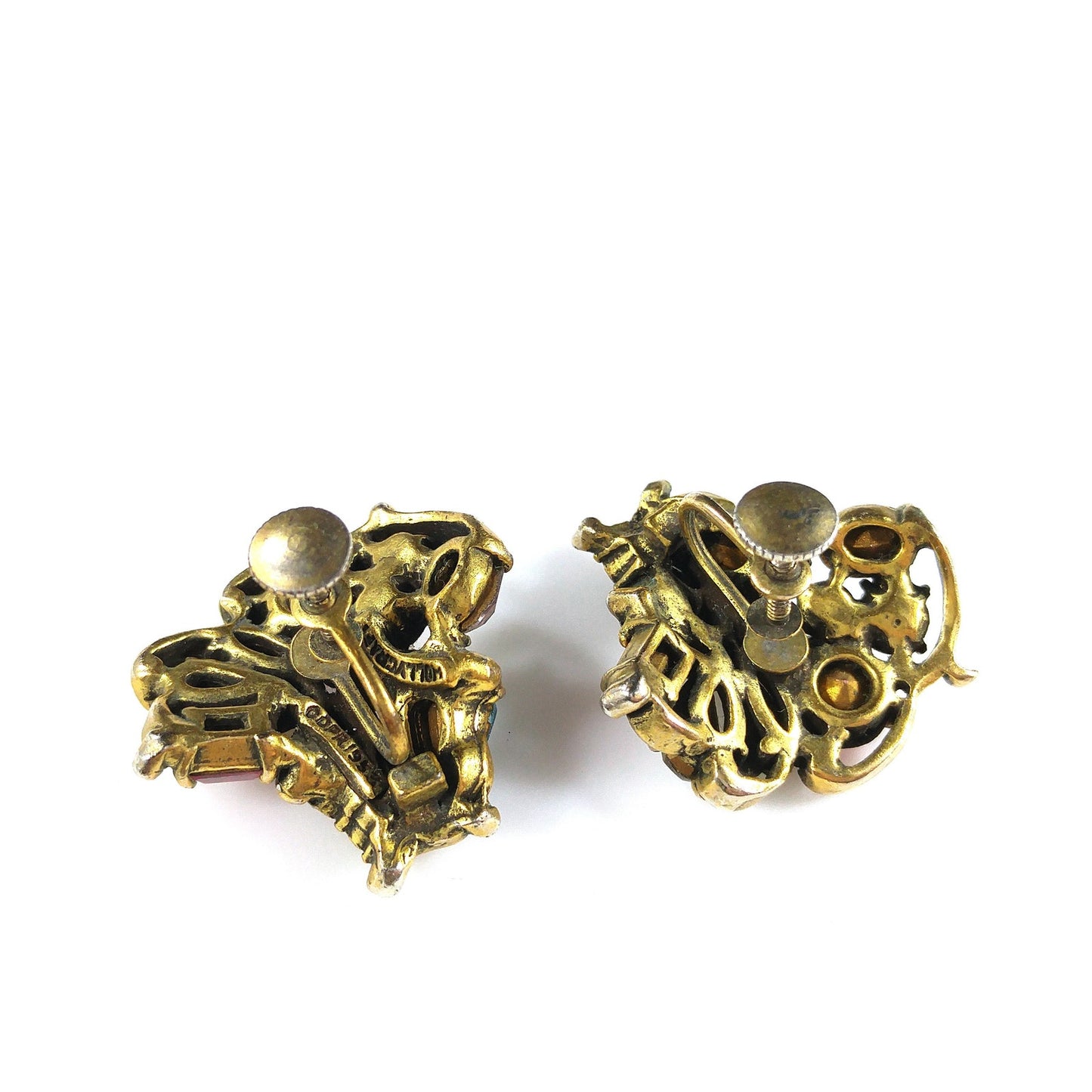 Hollycraft 1953 Pastel Rhinestone Earrings, Mid-Century Screw Backs, 1950s Vintage Jewelry