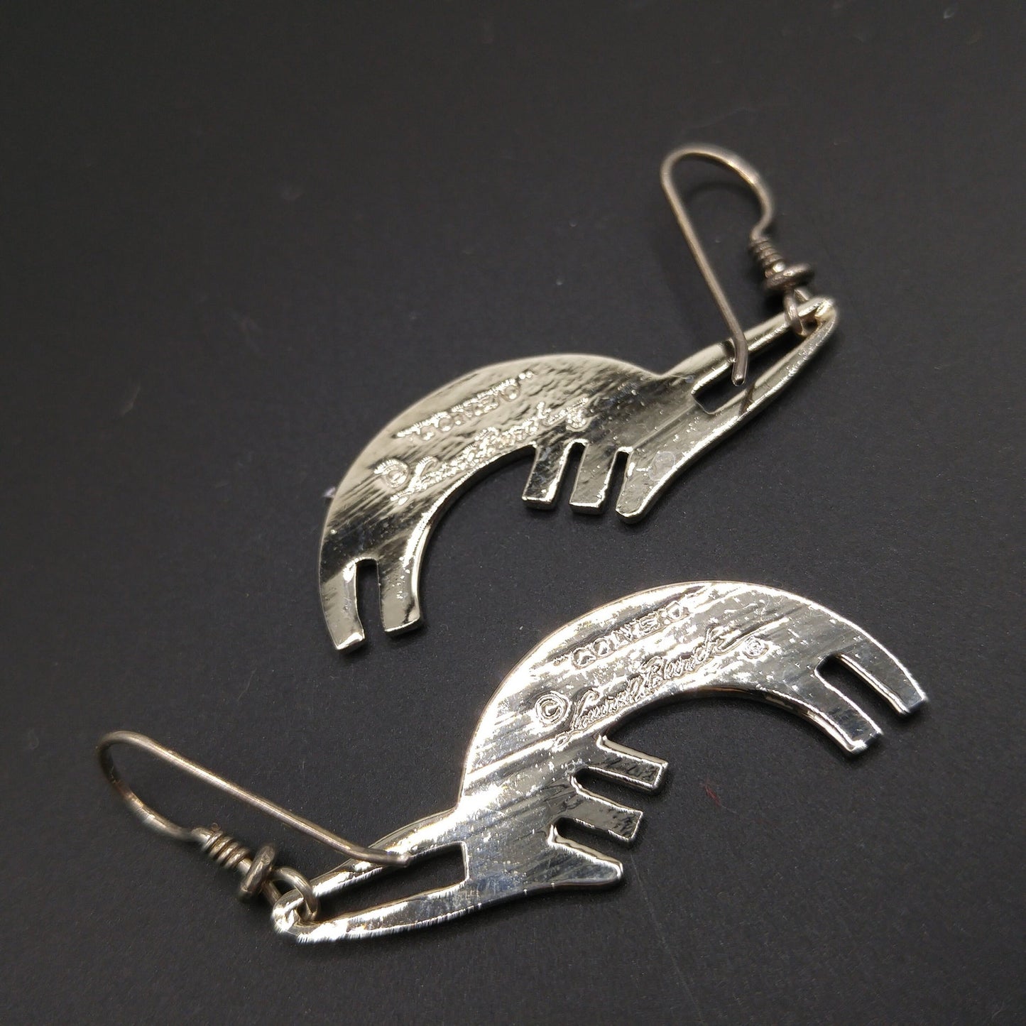 Laurel Burch "Conejo" Rabbit Dangle Earrings, Striped Red Purple Enamel, 1980s Vintage Jewelry