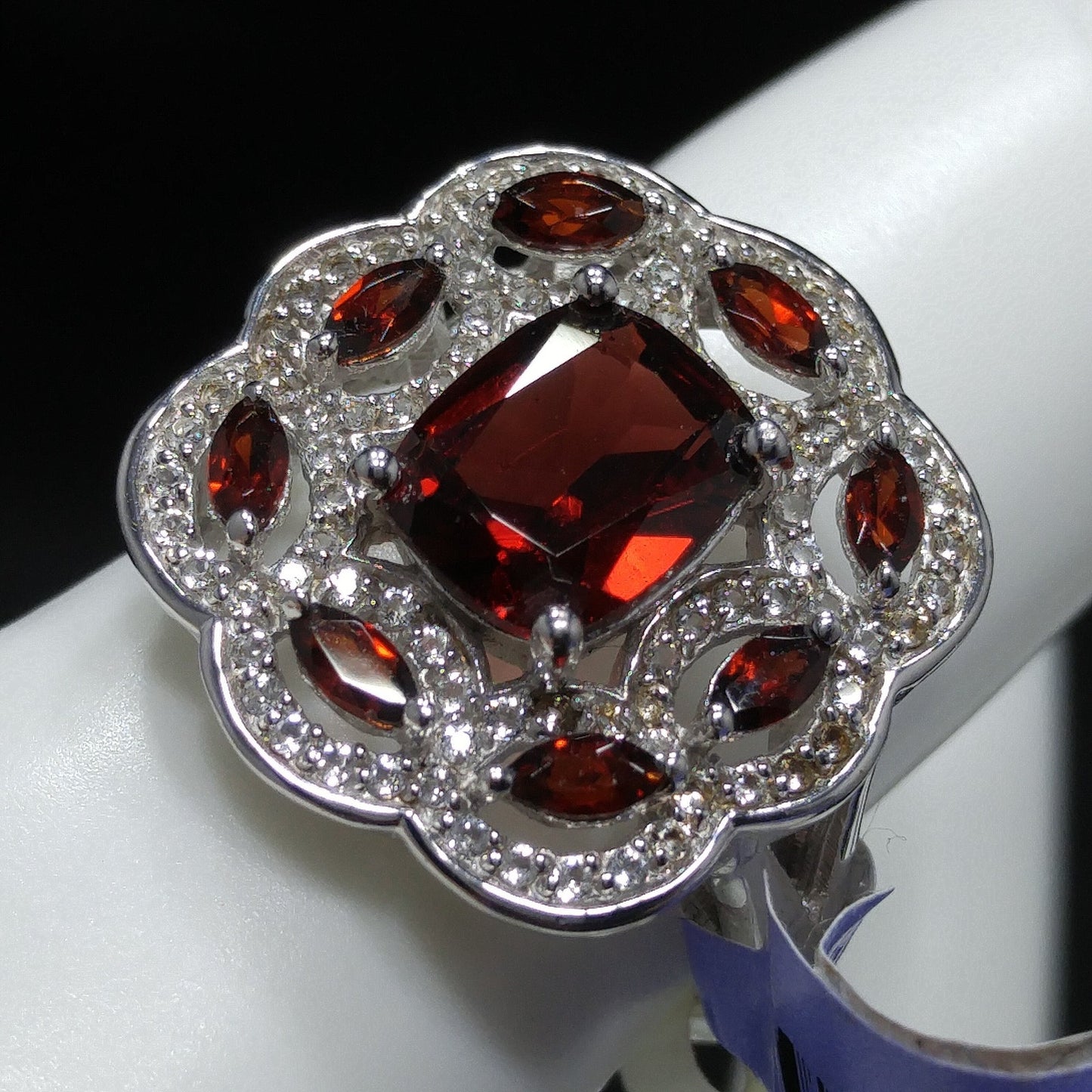 Sterling Silver Garnet Ring, Thailand, Size 8.25, 1990s Vintage Jewelry