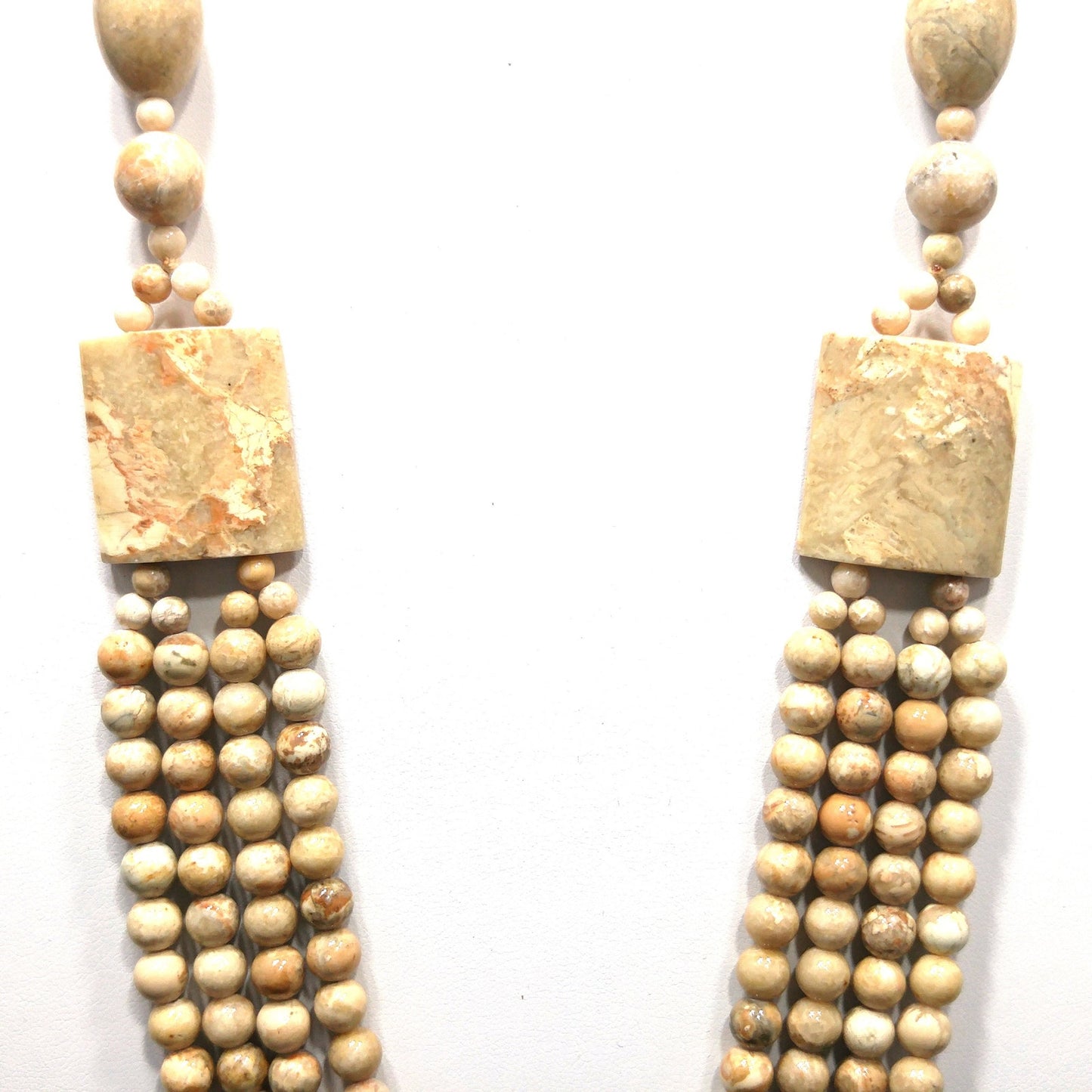 Gemstone Long Beaded Necklace, No Clasp, Four Strands in Front, 1970s Vintage Jewelry