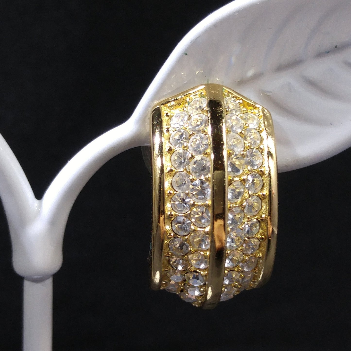 Vintage Christian Dior Rhinestone Hoop Earrings – Gold Plated Pave 1990s Designer Jewelry