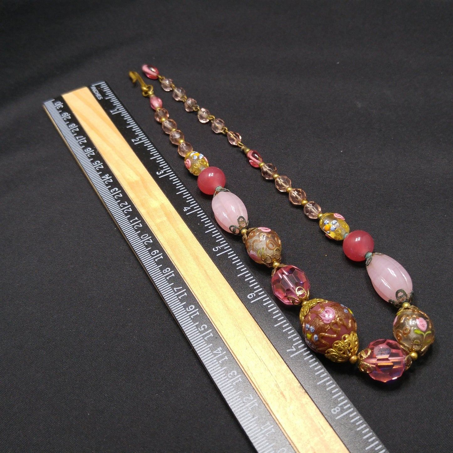 Wedding Cake Pink Choker Necklace, Crystal & Molded Beads, 1940s Vintage Jewelry
