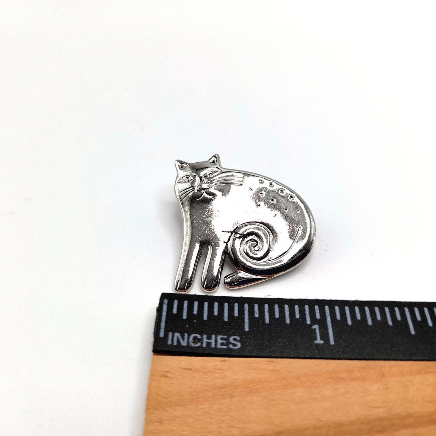 Vintage Laurel Burch Cat Brooch, Rhodium Plated, 1980s Vintage Jewelry