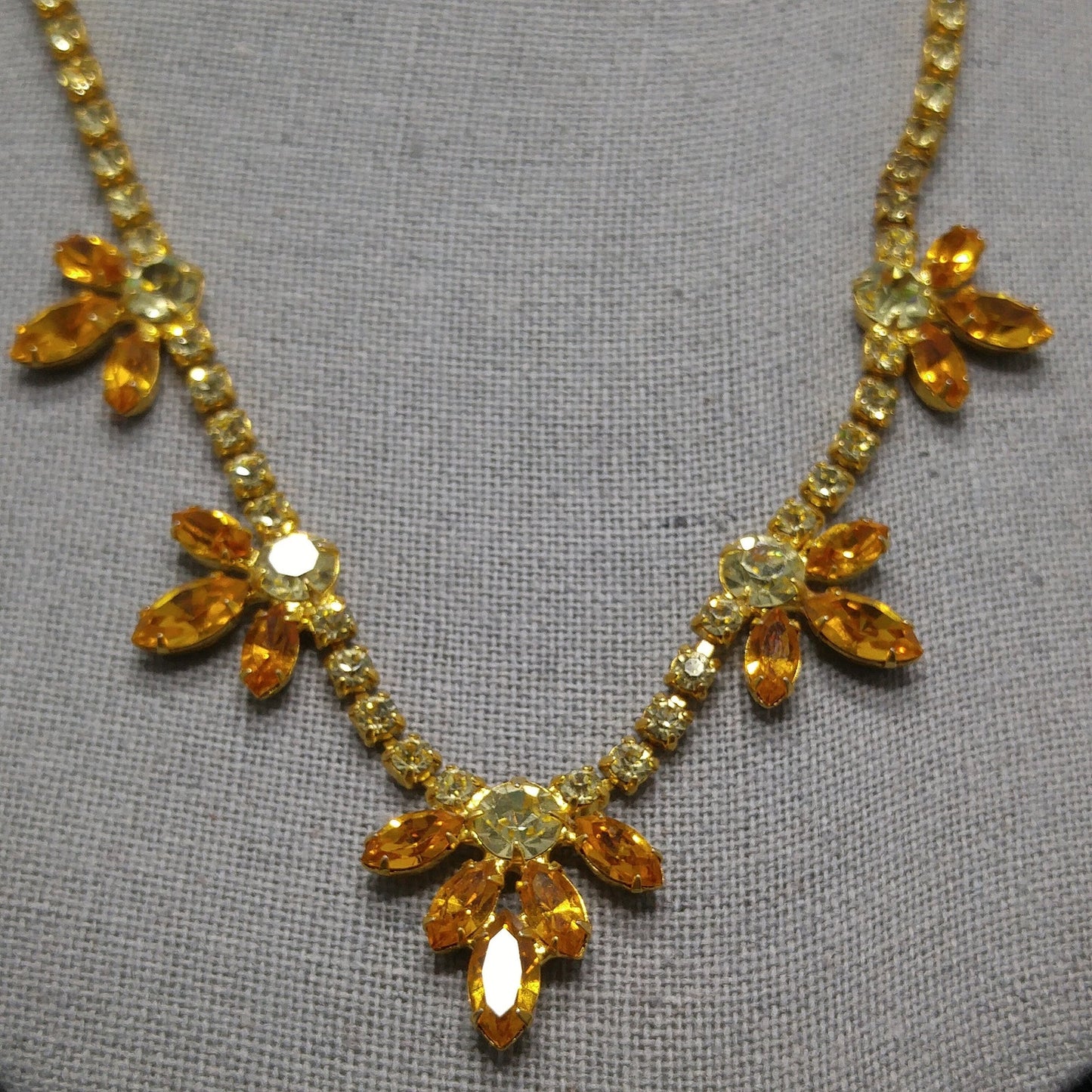 B. David Light Topaz Necklace & Earrings, Gold Plated, 1960s Vintage Jewelry
