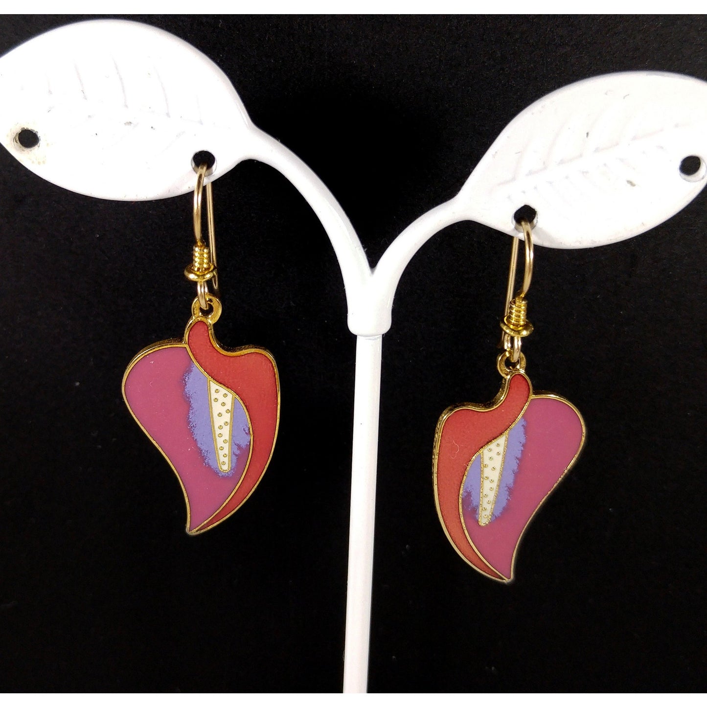 Vintage Laurel Burch "Calla Lily" Floral Drop Earrings, Gold Plated