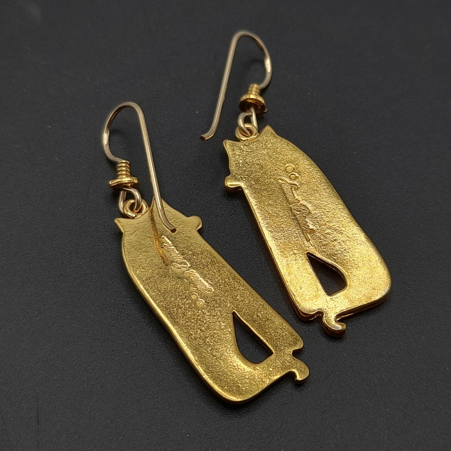 Vintage Laurel Burch Siamese Cat Earrings, Gold Plated