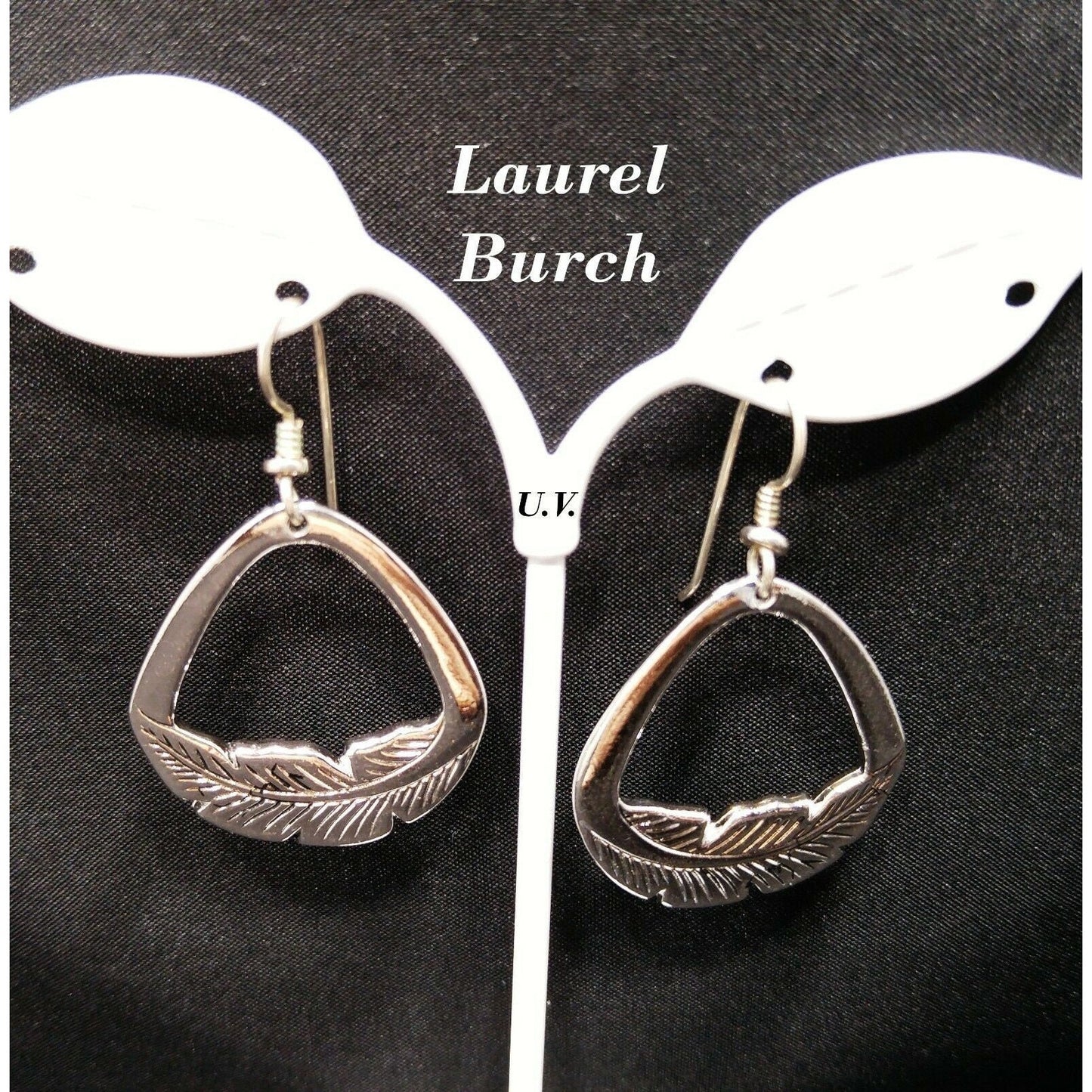 Laurel Burch Palm Leaf Dangle Earrings, Rhodium Plated, 1980s Vintage Jewelry