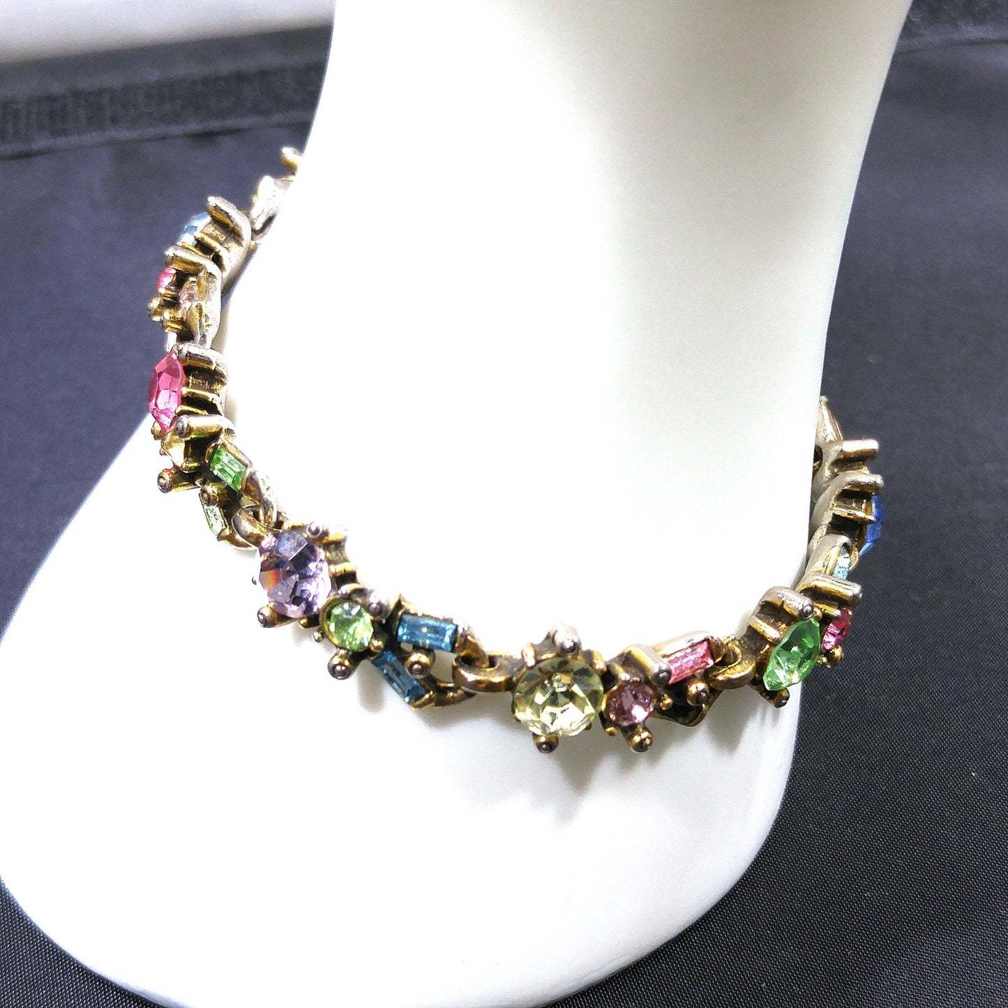 Hollycraft Pastel Rhinestone Bracelet, Stamped Copr 1955, 1950s Vintage Jewelry