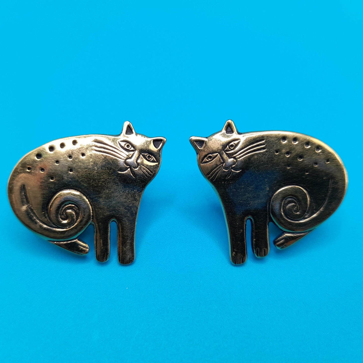 Vintage Laurel Burch Gold Plated Cat Earrings, Clip-on Earrings