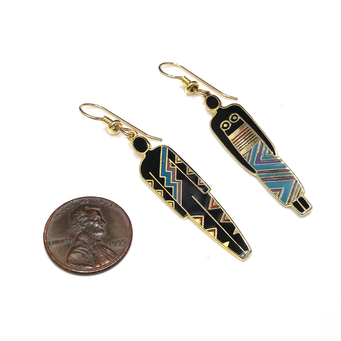 Laurel Burch "Man" & "Woman" Tribal Earrings, Gold Plated, 1980s Vintage Jewelry