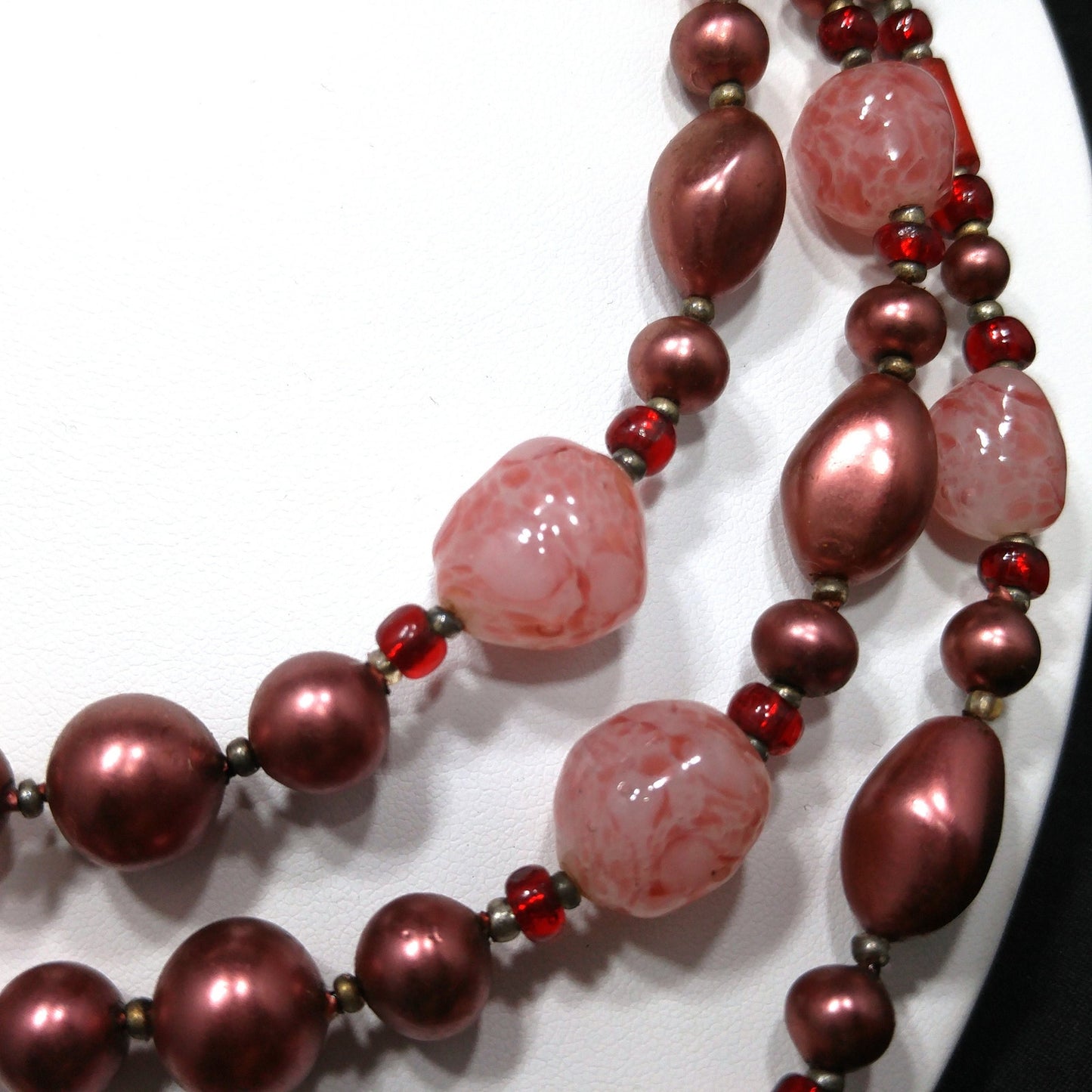 Vintage Art Glass Beaded Necklace, Three Strands, 1940s Vintage Jewelry