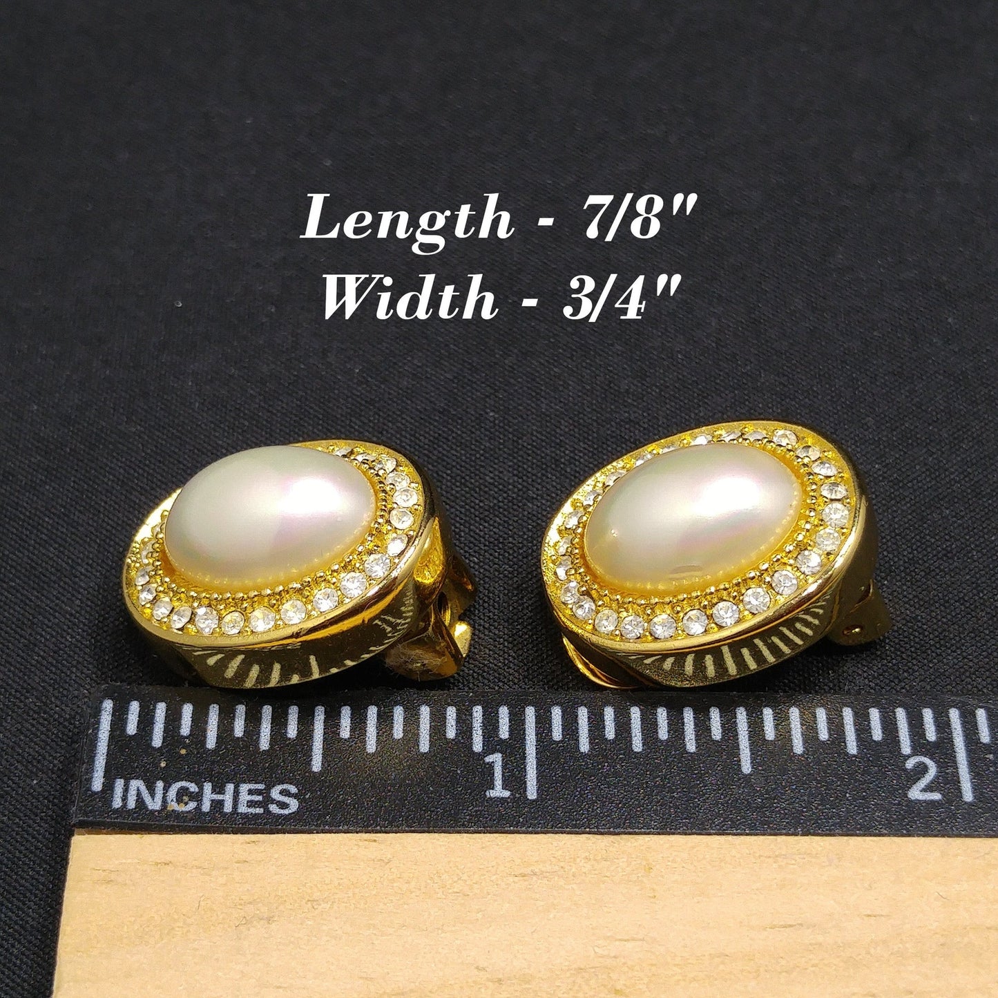 Christian Dior Faux Pearl Rhinestone Clip Earrings, Gold Plated, 1980s Vintage Jewelry