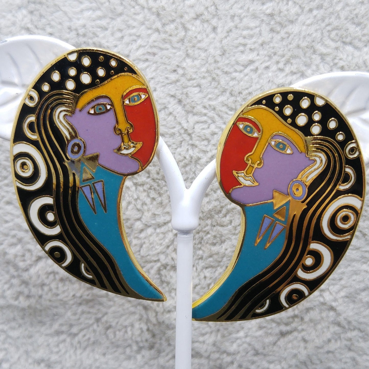 Vintage Laurel Burch "Gypsy Soul 1993" Post Earrings, Gold Plated, Enamel, 1990s