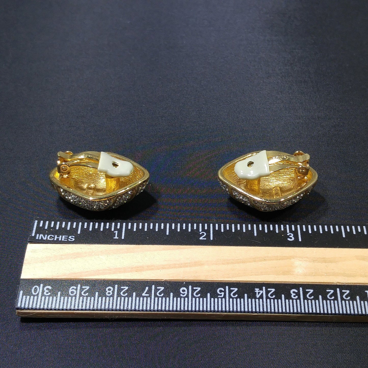 Vintage CINER Pave Rhinestone Clip Earrings, Gold Plated