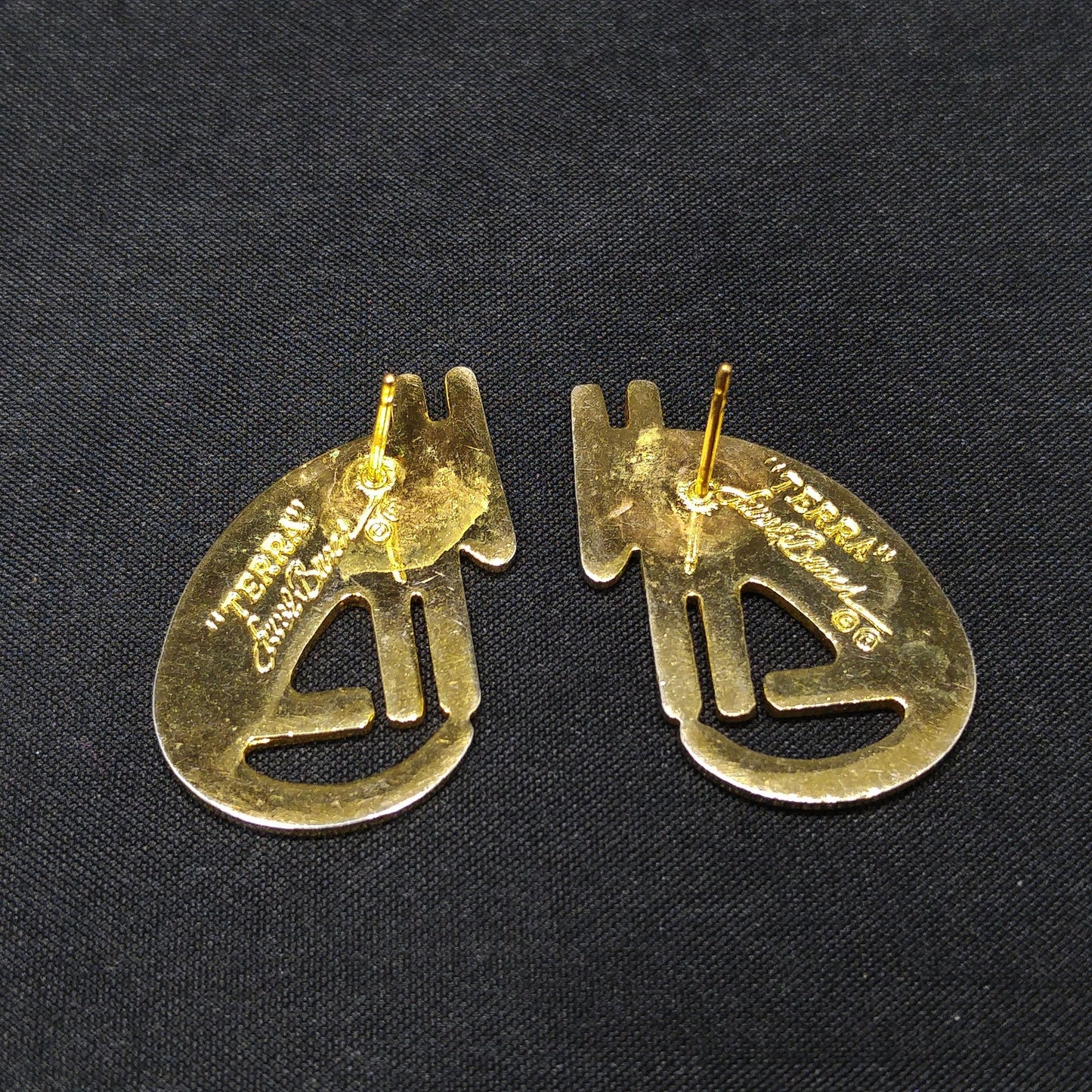 Laurel Burch "Terra" Coyote Post Earrings, Cloisonné Gold Plated, 1980s Vintage