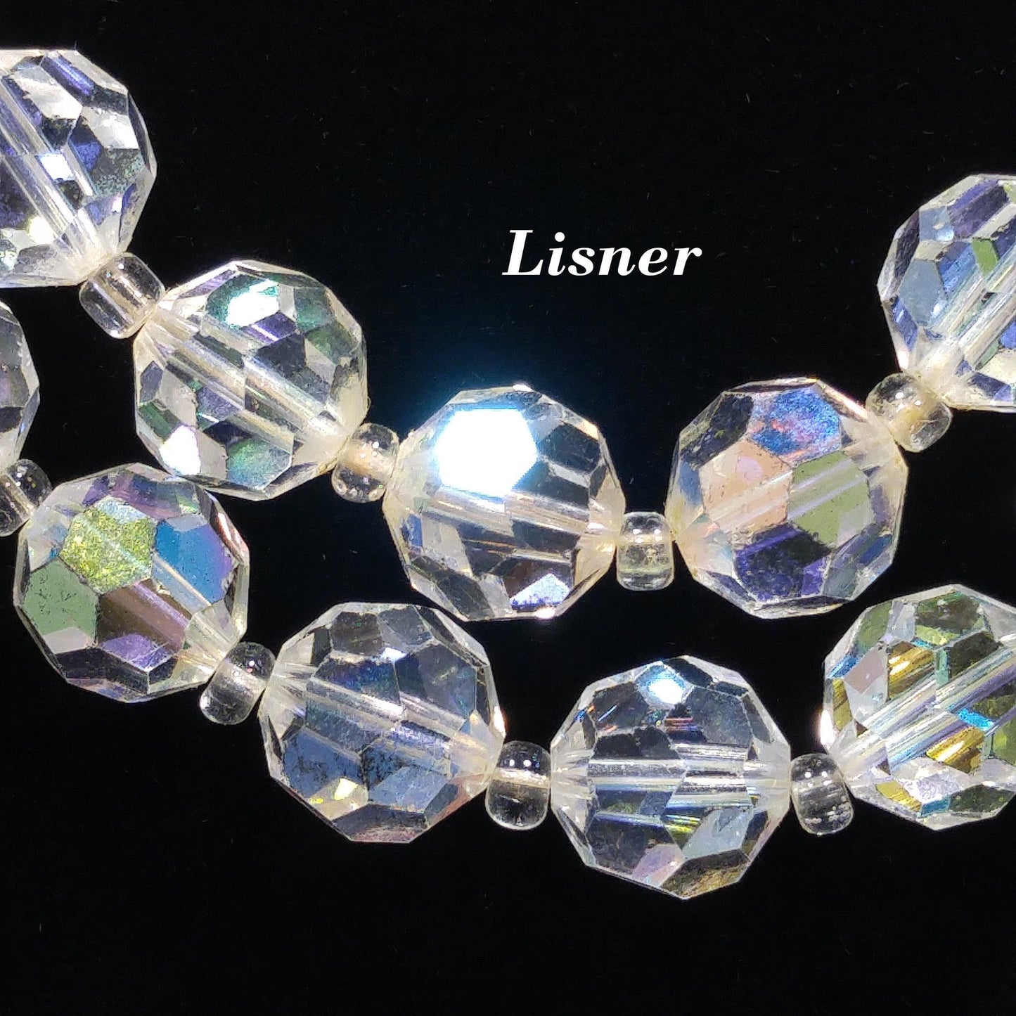 Lisner Clear AB Crystal Beaded Necklace, Two Strands, 1950s Vintage Jewelry