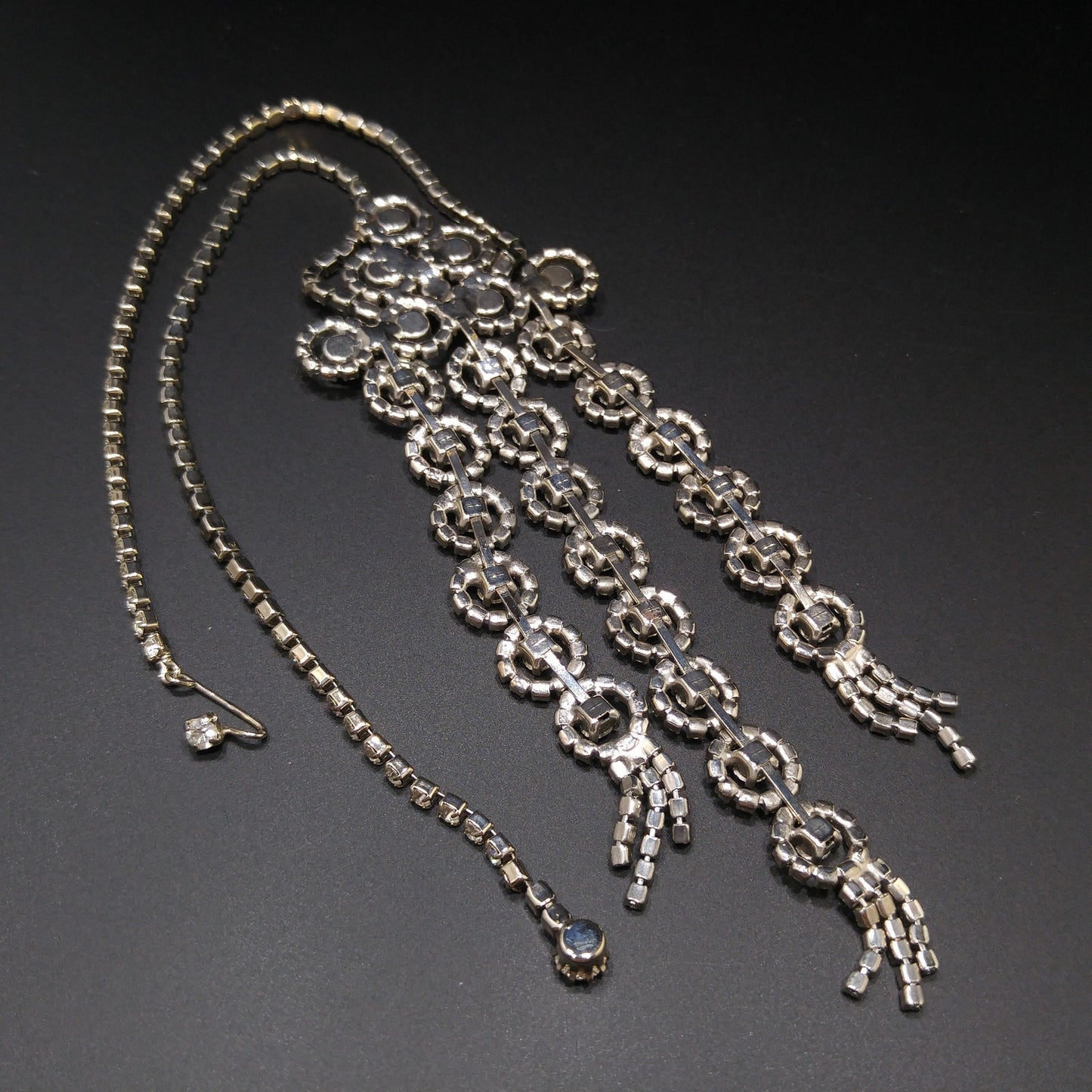 Mid-century Bridal Rhinestone Necklace, Clear Rhinestones, Rhodium Plated, 1950s Vintage Jewelry