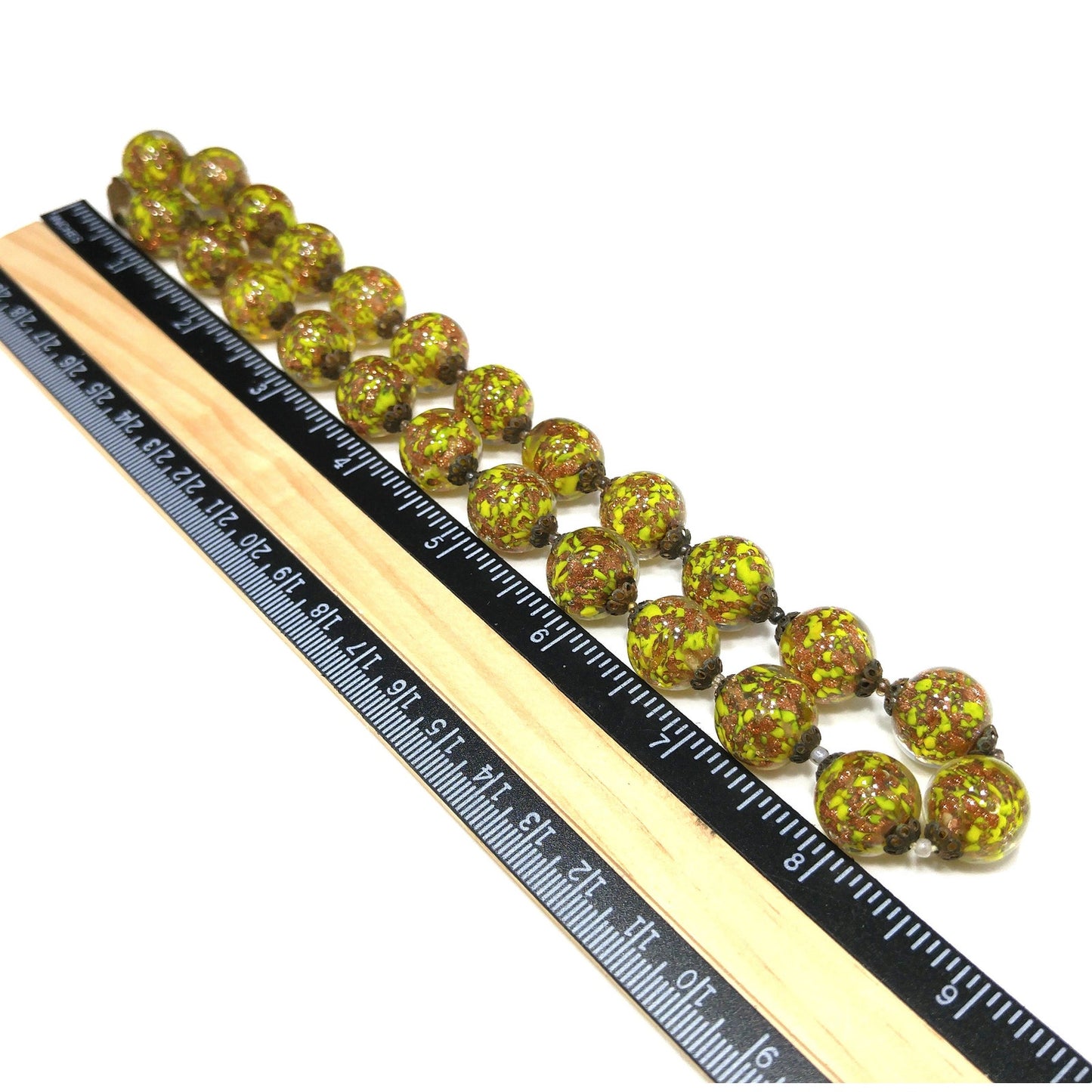 Vintage Green Venetian Glass Beaded Necklace, Copper Aventurine Italian Beads, 1930s Vintage Jewelry