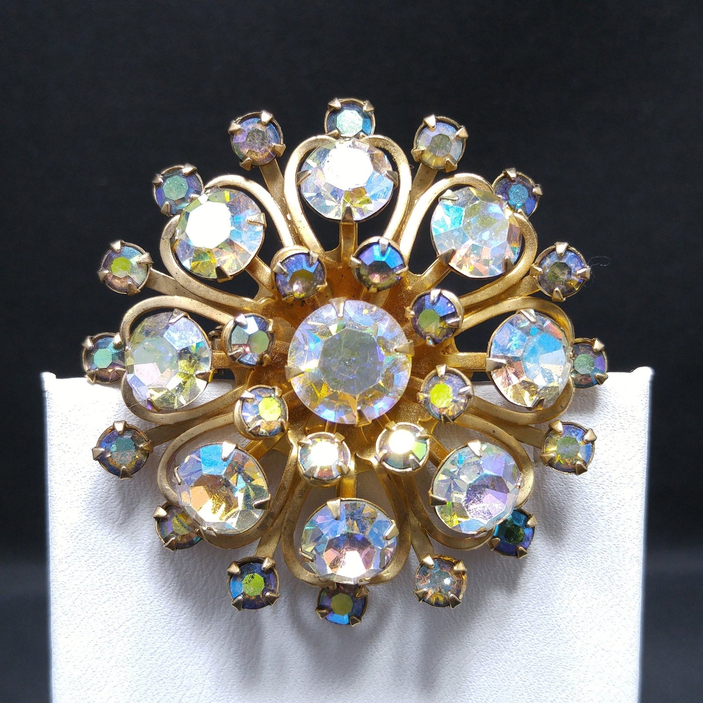 Aurora Borealis Rhinestones Brooches, Mid Century, 1950s Vintage Jewelry