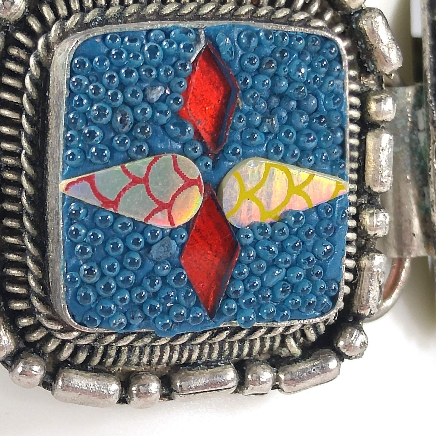 Art Crafted Five Linked Bracelet, Silver Tone, Iridescent Design, 1960s Vintage Jewelry
