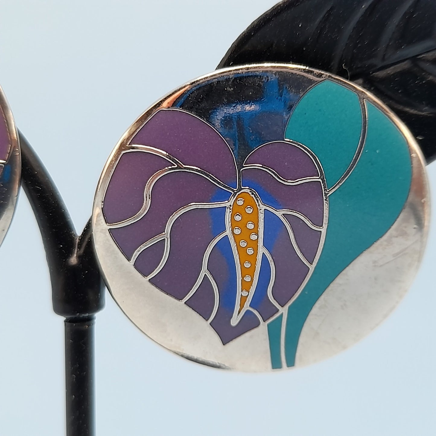Vintage Laurel Burch Antherium Rhodium Plated Earrings