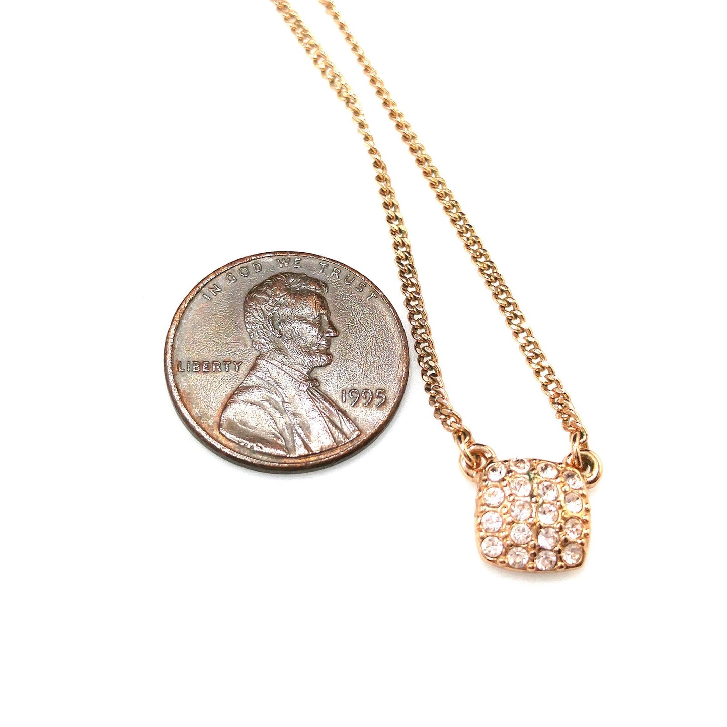 Givenchy Rose Gold Pendant Necklace – Pave Clear Rhinestones – 1990s Vintage Jewelry