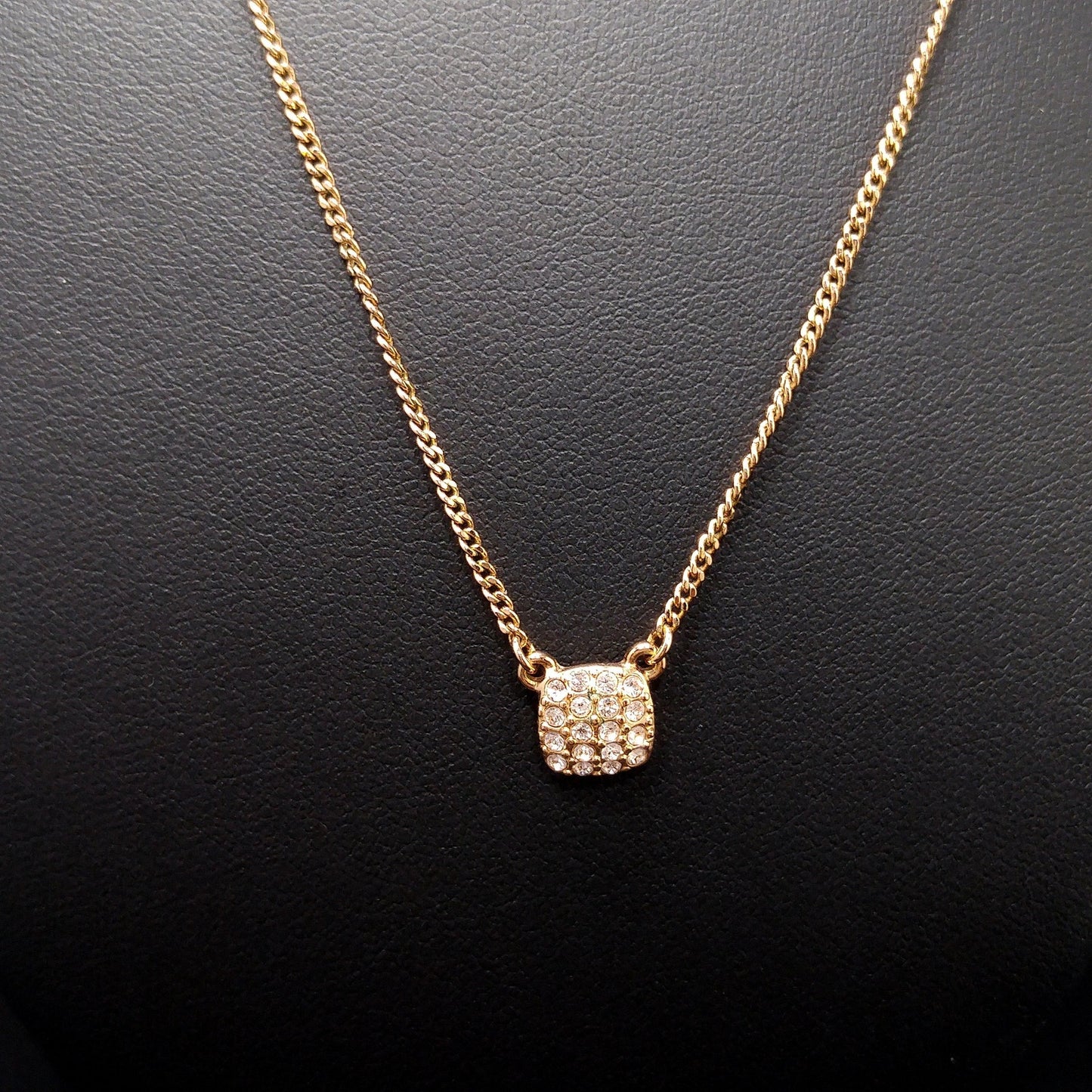 Givenchy Rose Gold Pendant Necklace – Pave Clear Rhinestones – 1990s Vintage Jewelry