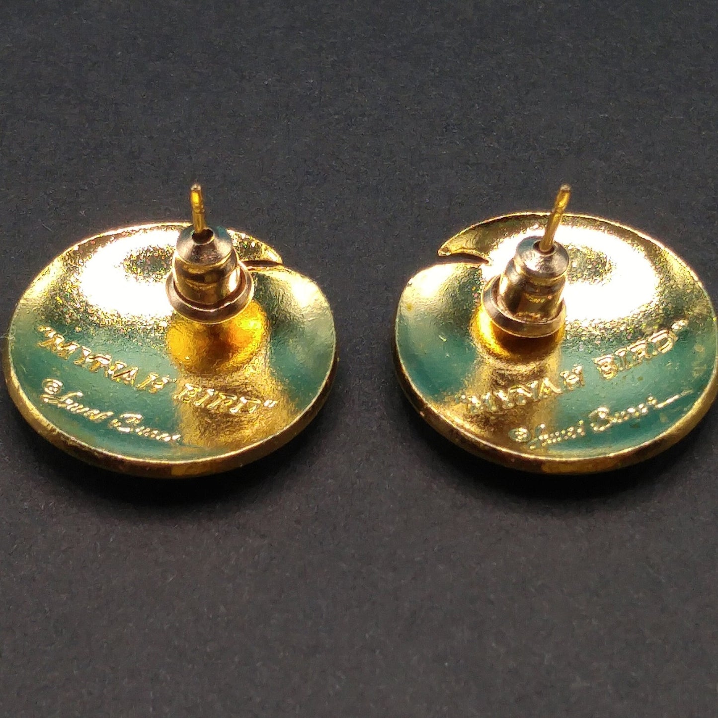 Vintage Laurel Burch "Mynah Bird" Post Earrings, Red Black Enamel, Gold Plated
