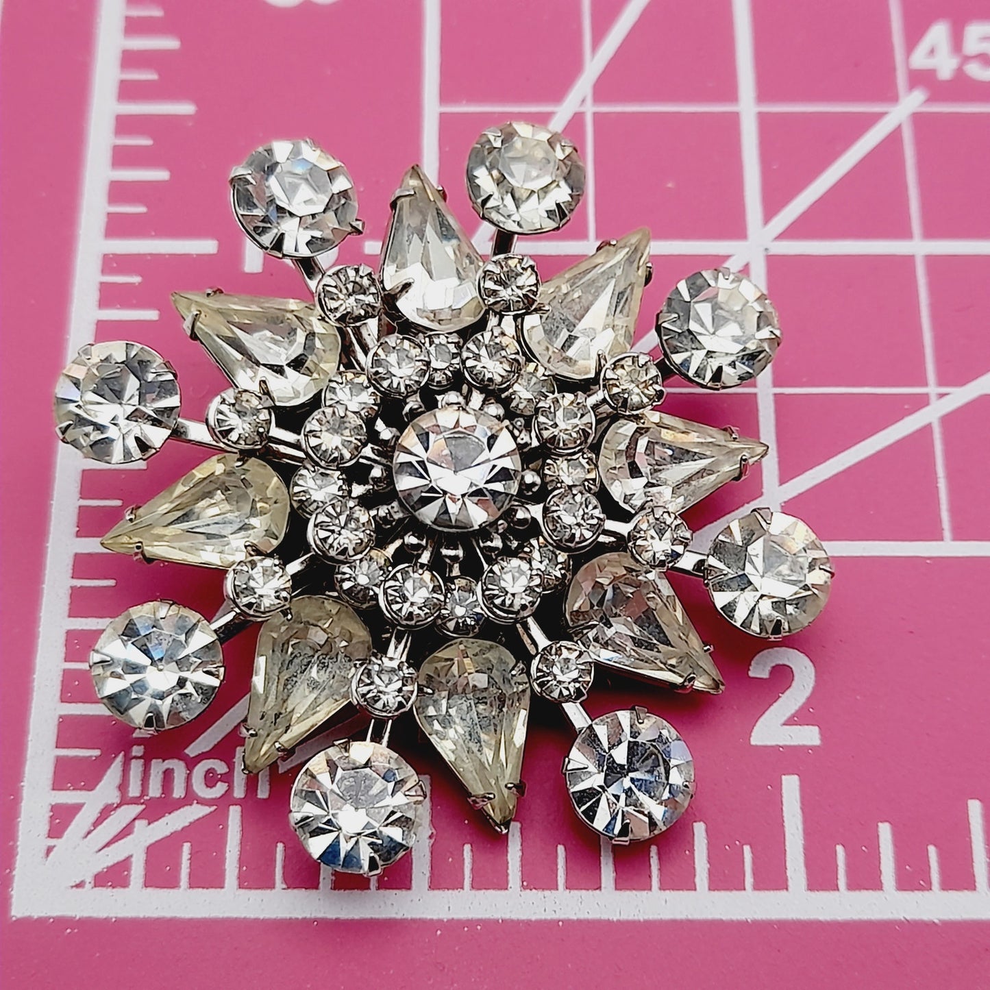 Vintage 1950s Unsigned Wedding Brooch, Riveted Three Dimensional Flower Pin