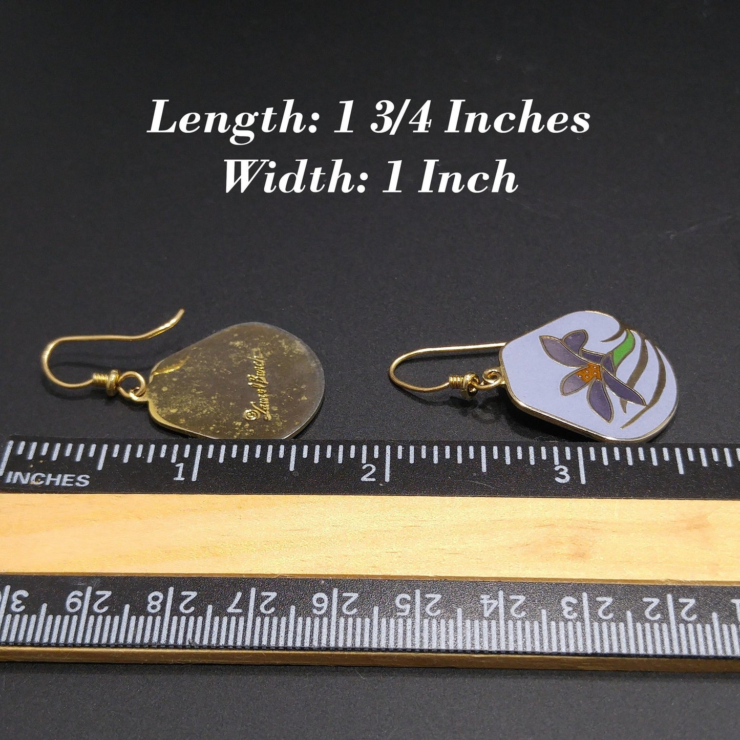 Vintage Laurel Burch Purple Lily Earrings, Cloisonne Enamel, Gold Plated
