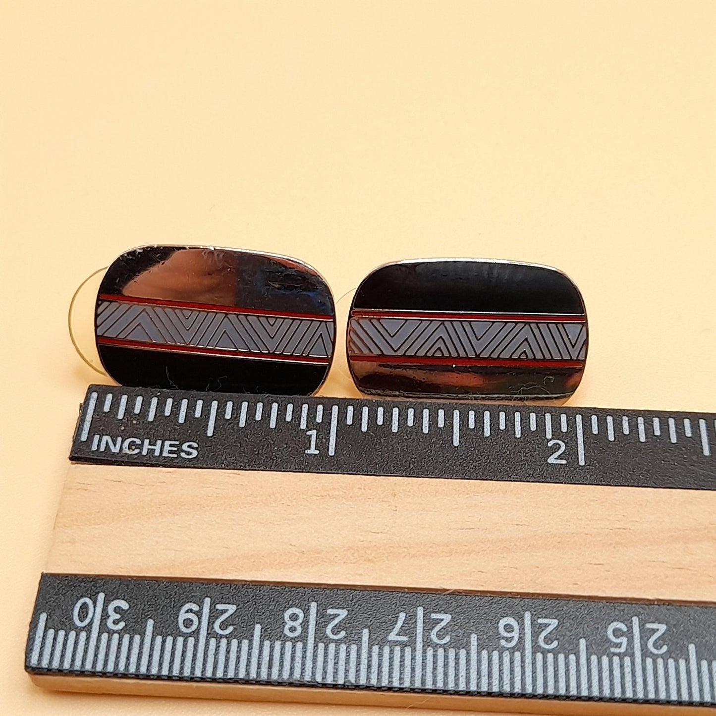 Laurel Burch "Loloma" Post Earrings, Reflective Silver, Red Black Enamel, 1980s