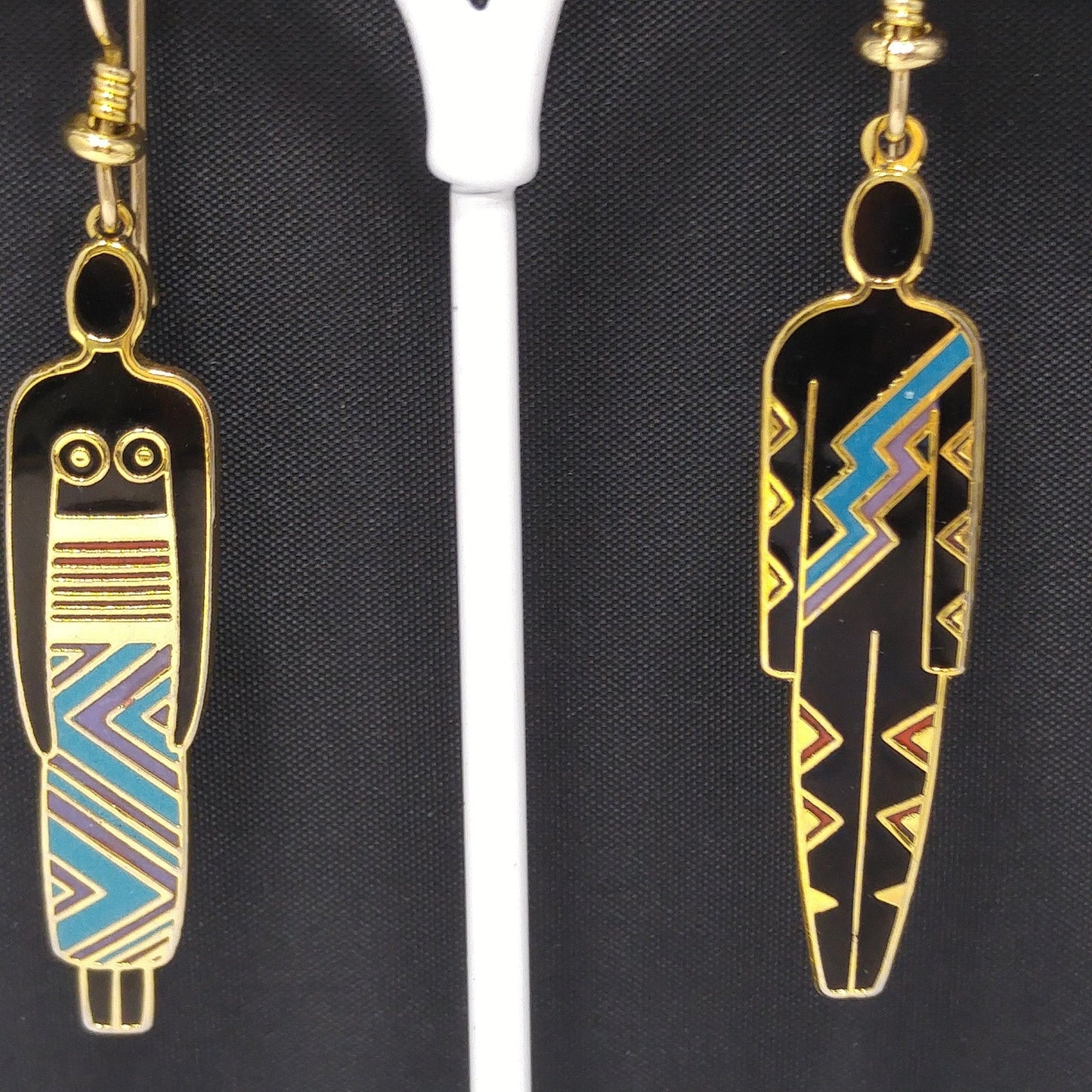 Laurel Burch "Man" & "Woman" Tribal Earrings, Gold Plated, 1980s Vintage Jewelry