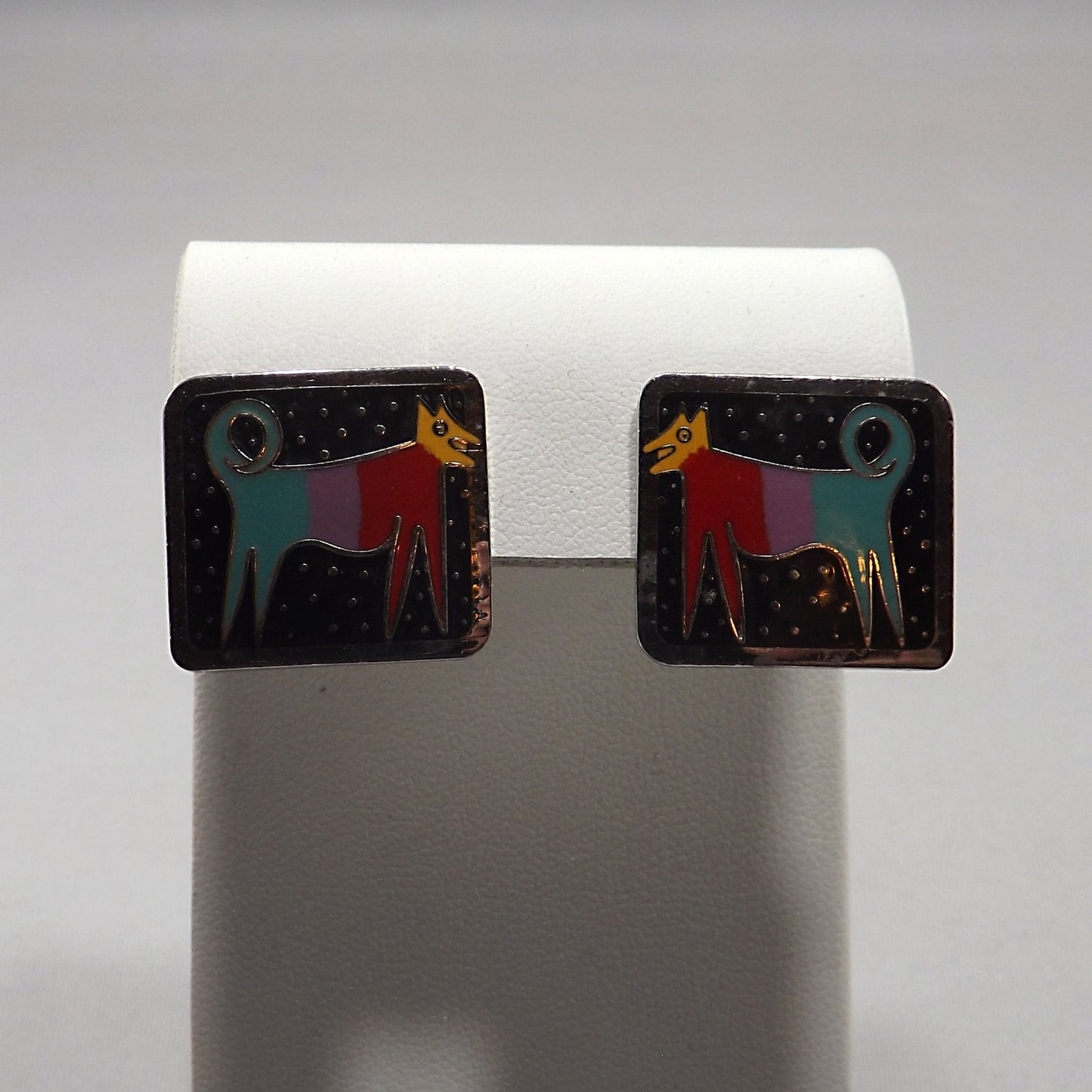 Vintage Laurel Burch "Night Dog" Post Earrings, 1980s Vintage Jewelry